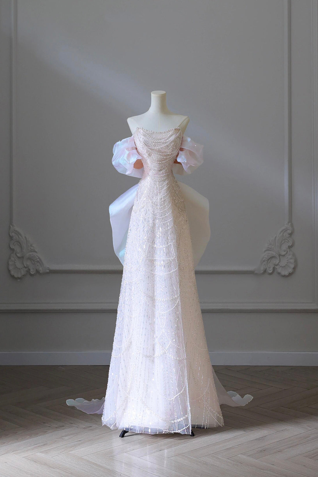 BeautifulSequins Strapless Pearls Party Dress, Pink A-Line Evening Dress