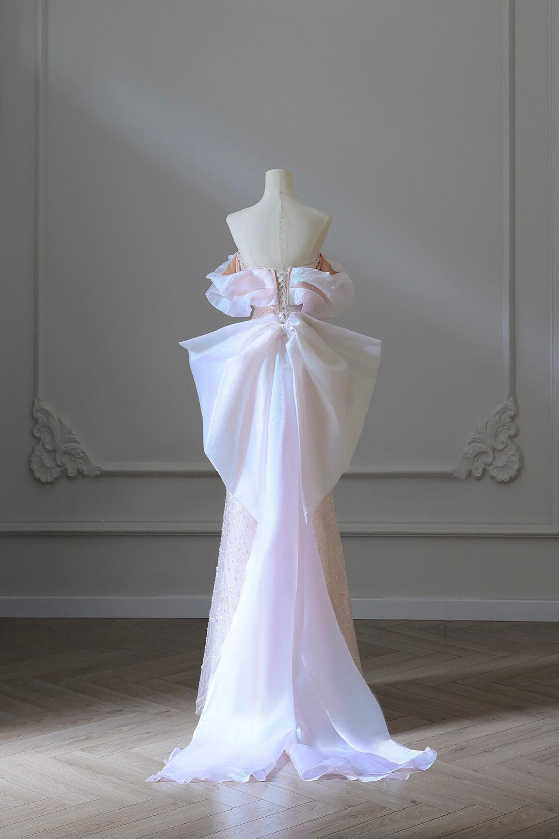 BeautifulSequins Strapless Pearls Party Dress, Pink A-Line Evening Dress