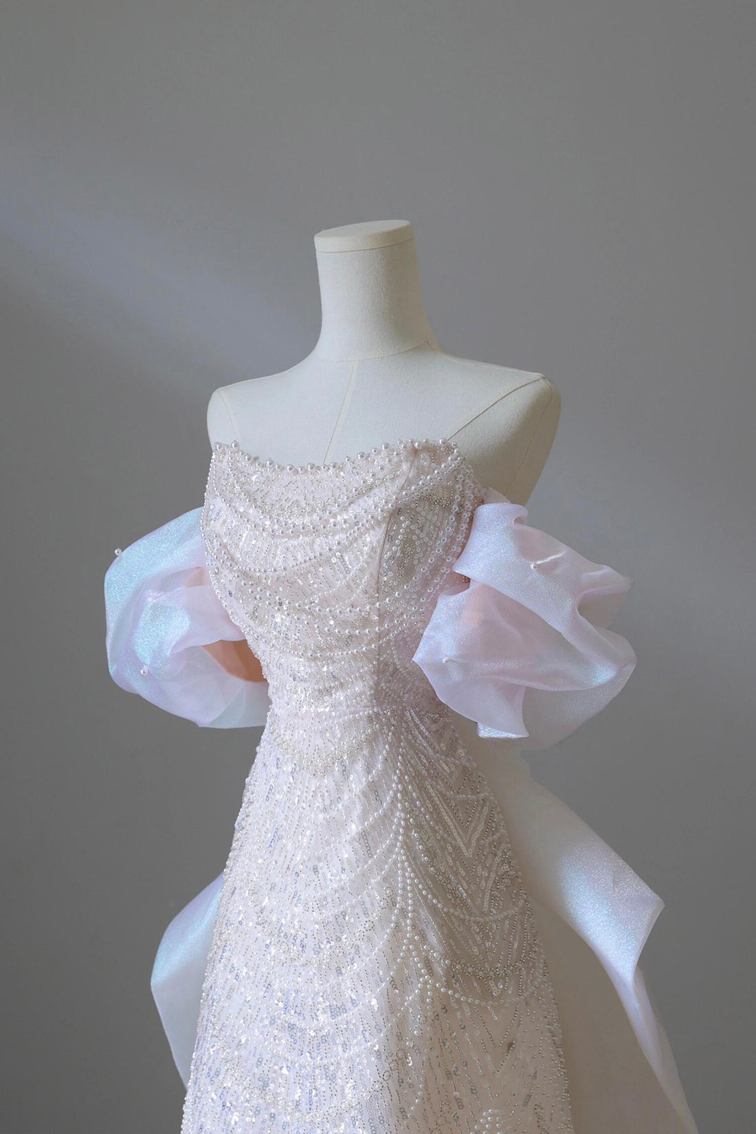 BeautifulSequins Strapless Pearls Party Dress, Pink A-Line Evening Dress