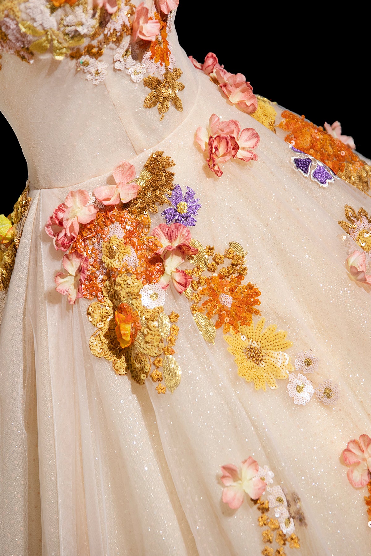 Champagne Tulle Sequins Long Prom Dress, Lovely A-Line Evening Party Dress