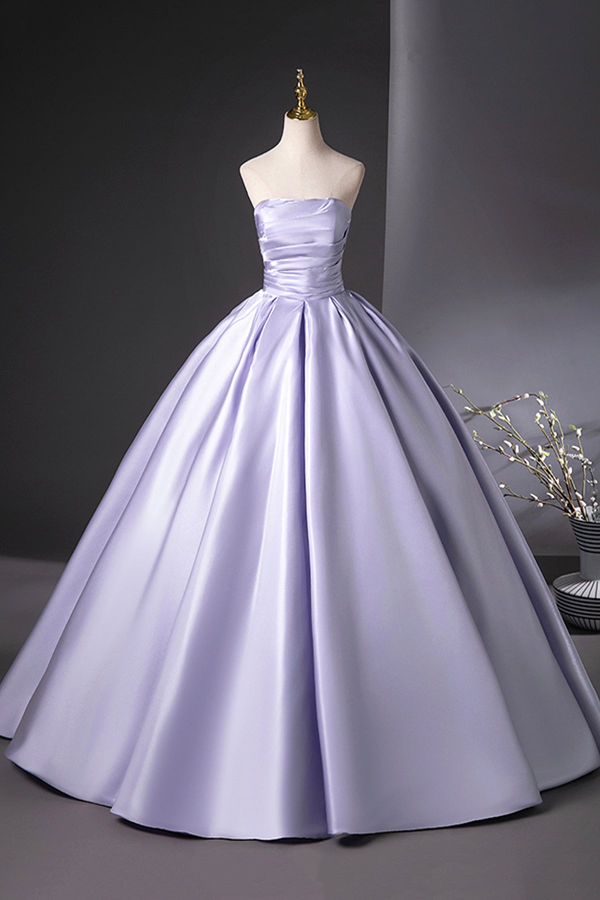 Lilac Satin Long Prom Dress, Beautiful A-Line Strapless Evening Party Dress