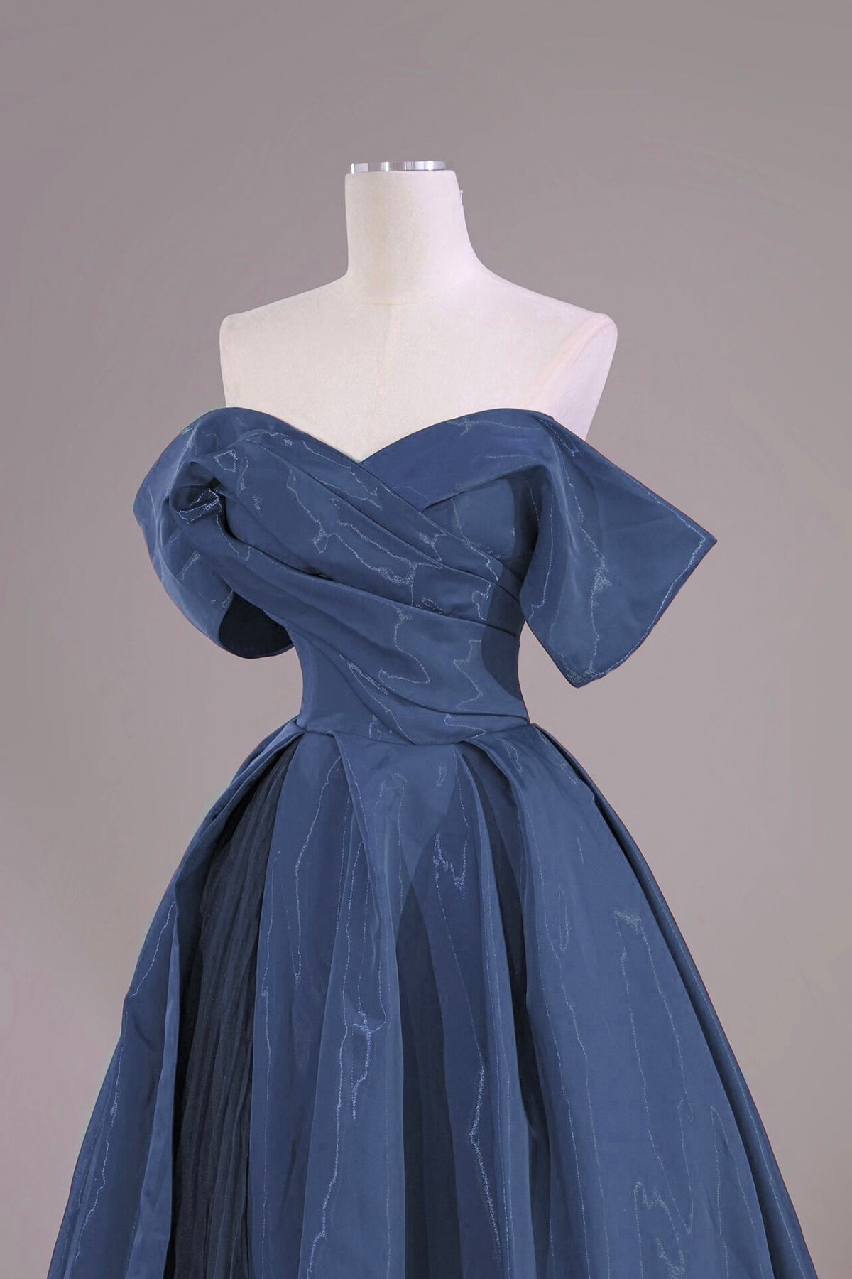 Navy Satin Long Prom Dress, Beautiful Off the Shoulder Party Dress