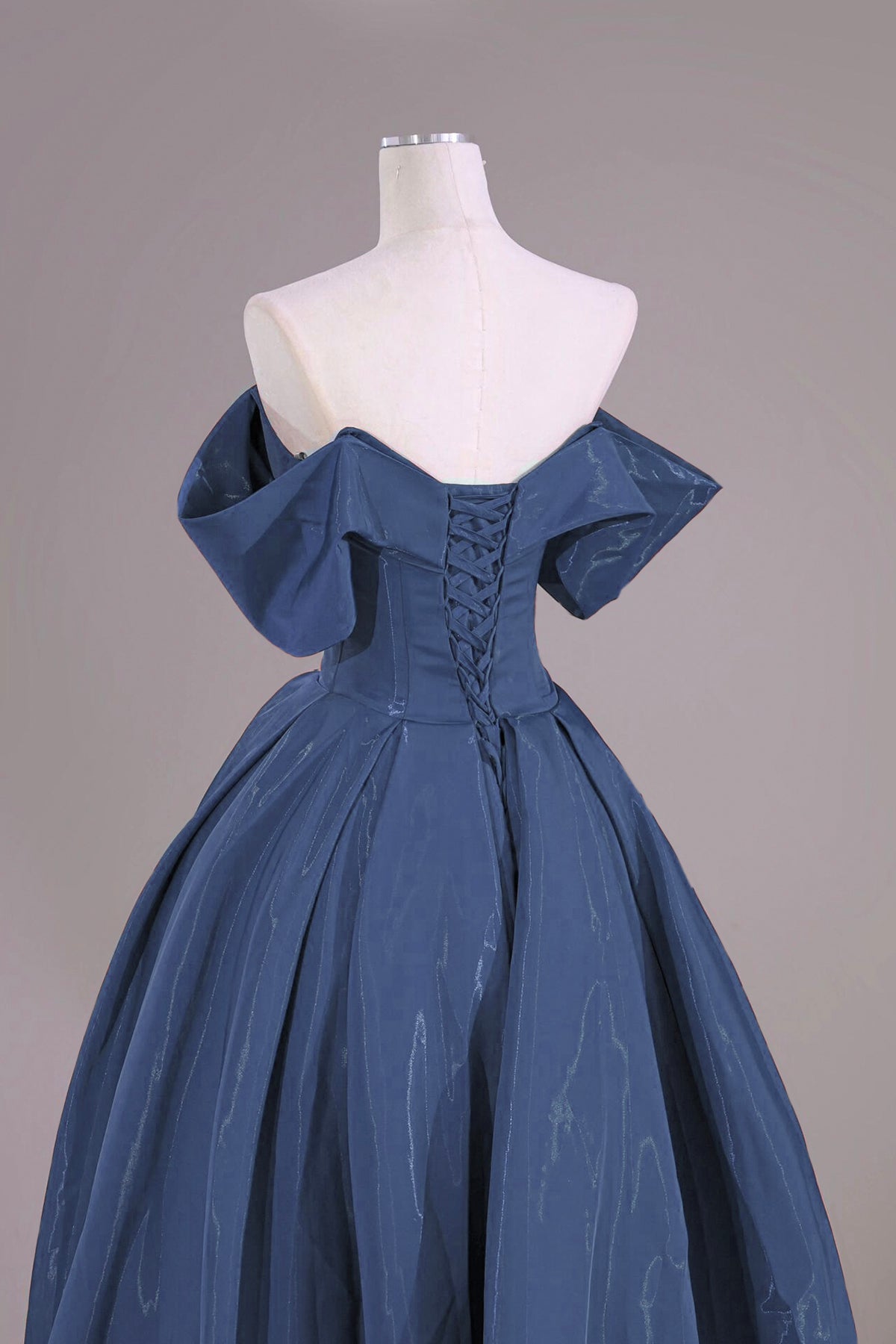 Navy Satin Long Prom Dress, Beautiful Off the Shoulder Party Dress