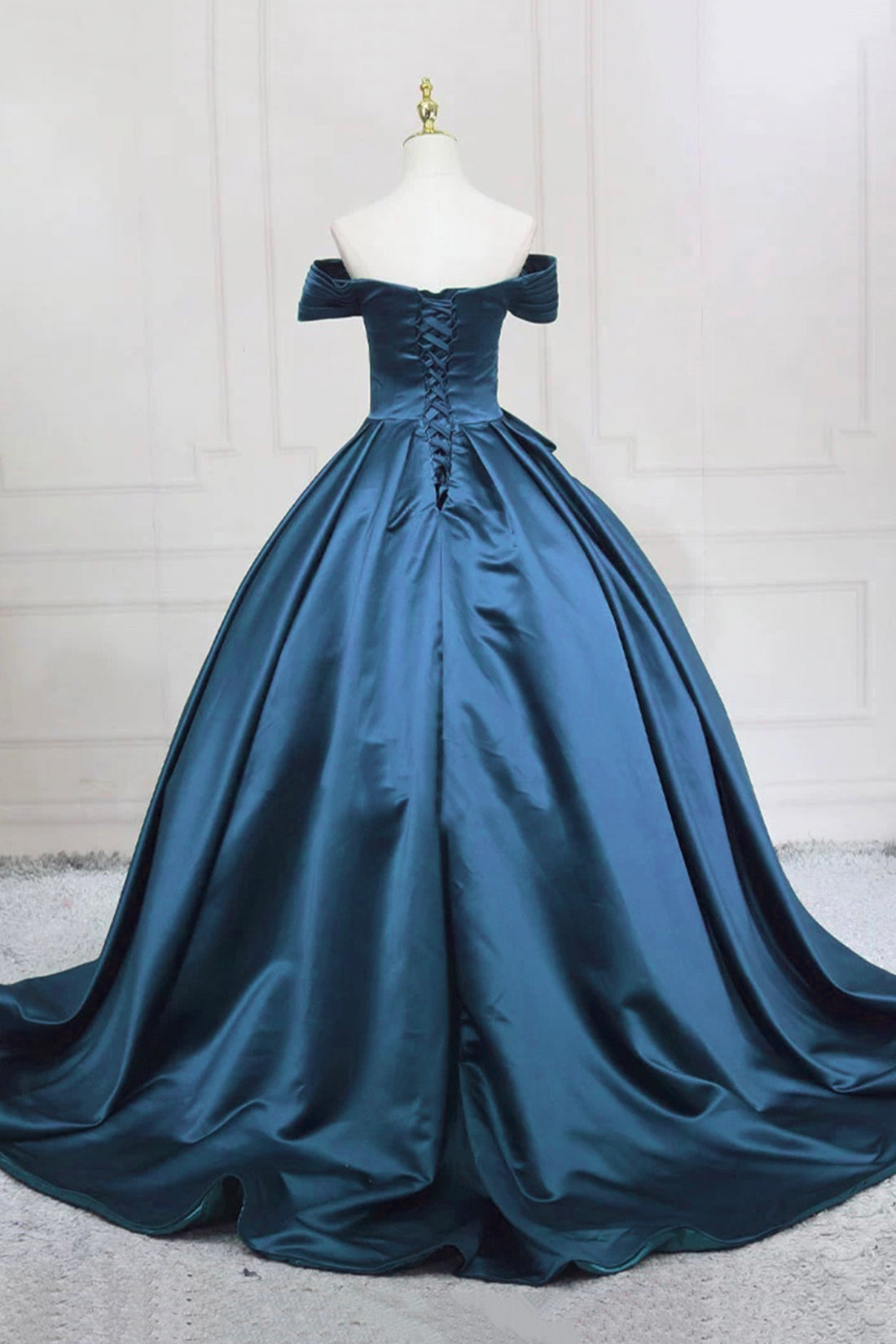 Blue Satin Long Formal Dress, Elegant Off the Shoulder Party Evening Gown