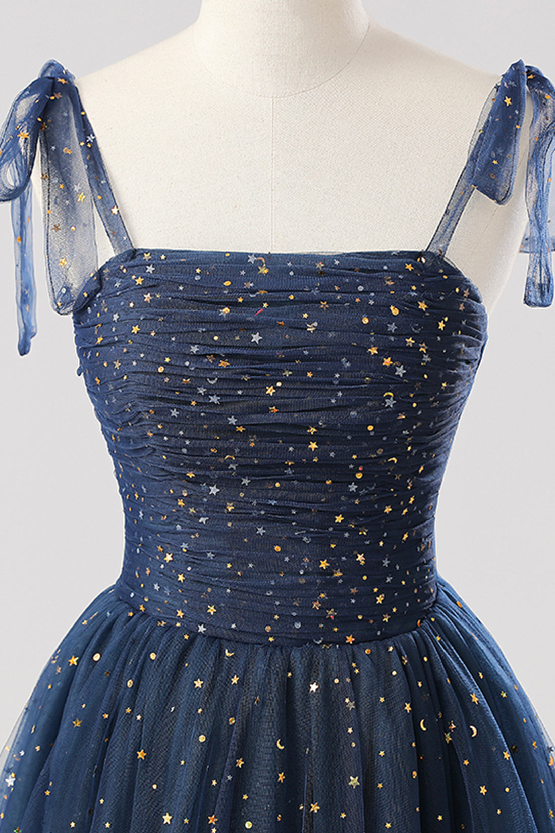 Blue Spaghetti Strap Tulle Long Prom Dress, Beautiful A-Line Party Dress