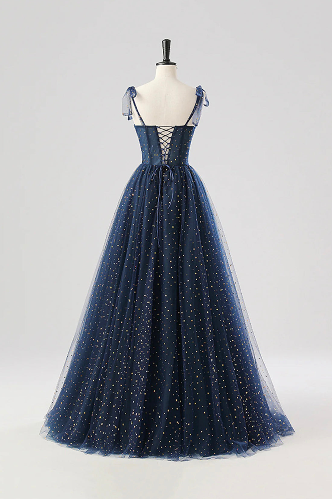 Blue Spaghetti Strap Tulle Long Prom Dress, Beautiful A-Line Party Dress