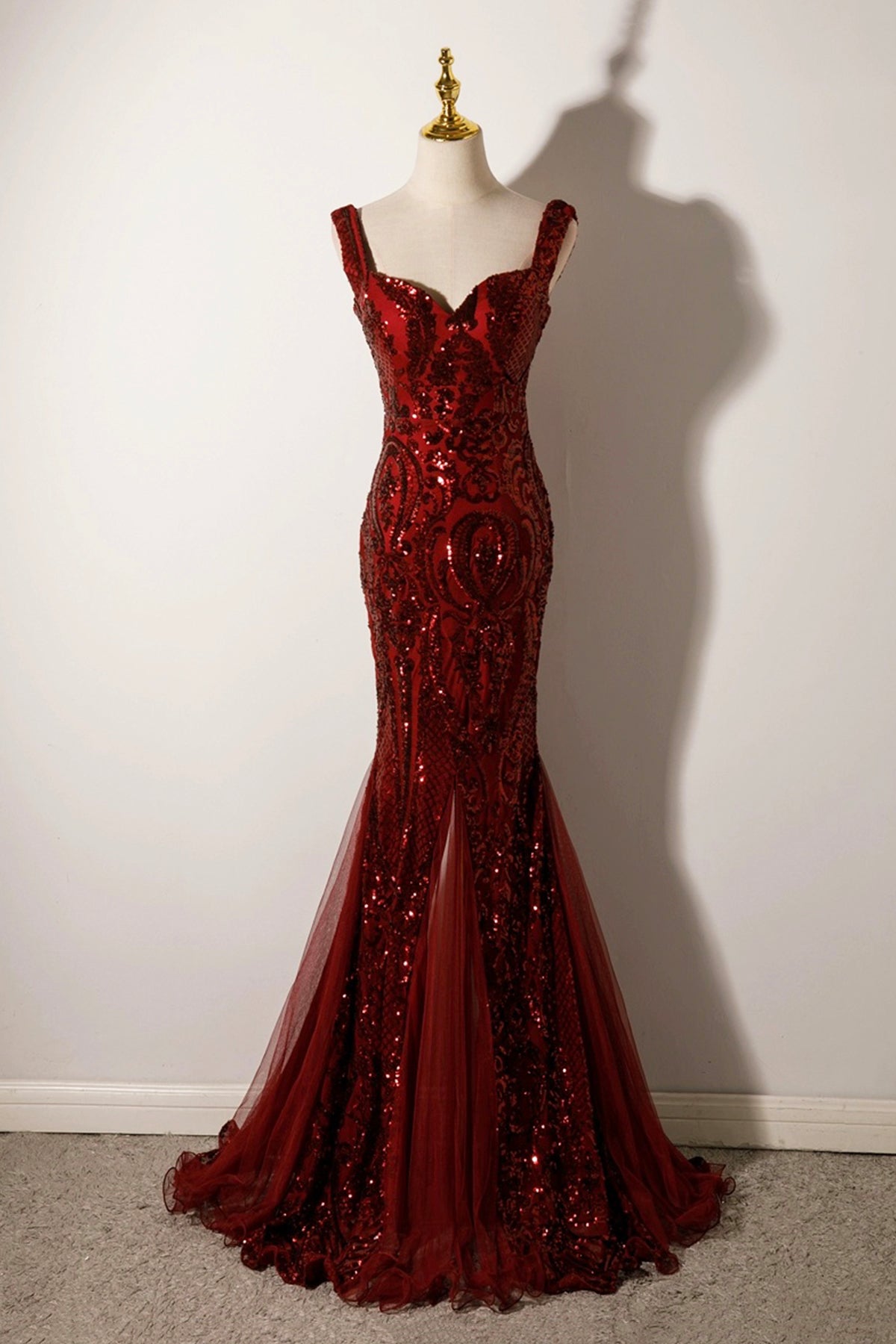 Mermaid Sequins Long Prom Dress, Burgundy/Green Evening Party Dress