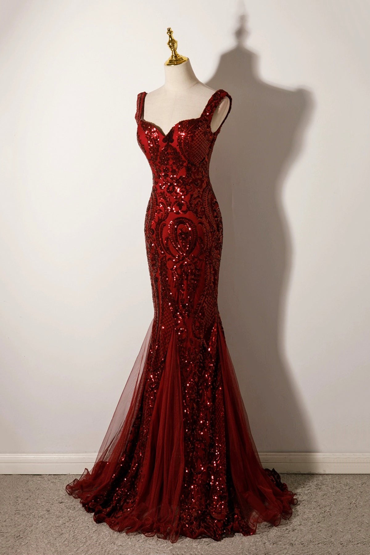 Mermaid Sequins Long Prom Dress, Burgundy/Green Evening Party Dress