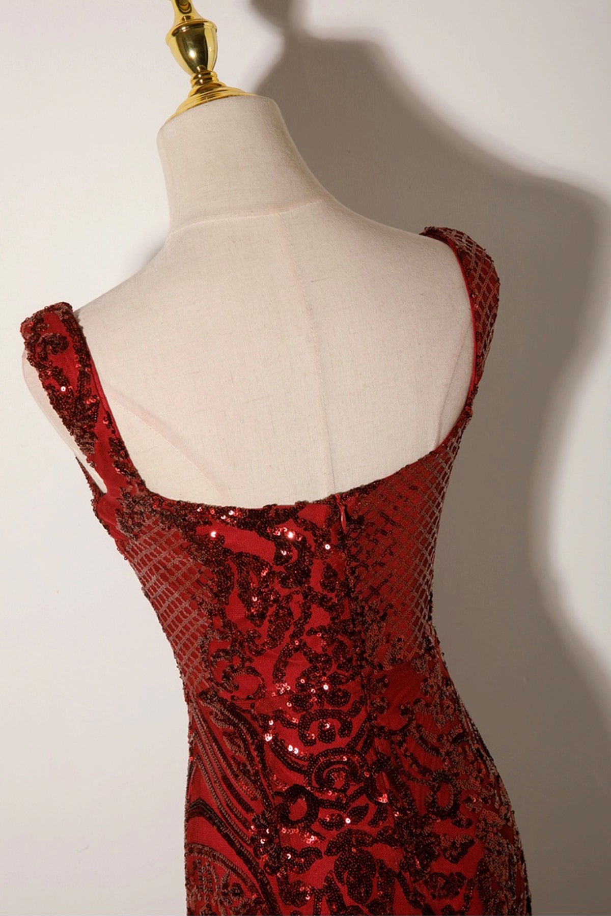 Mermaid Sequins Long Prom Dress, Burgundy/Green Evening Party Dress