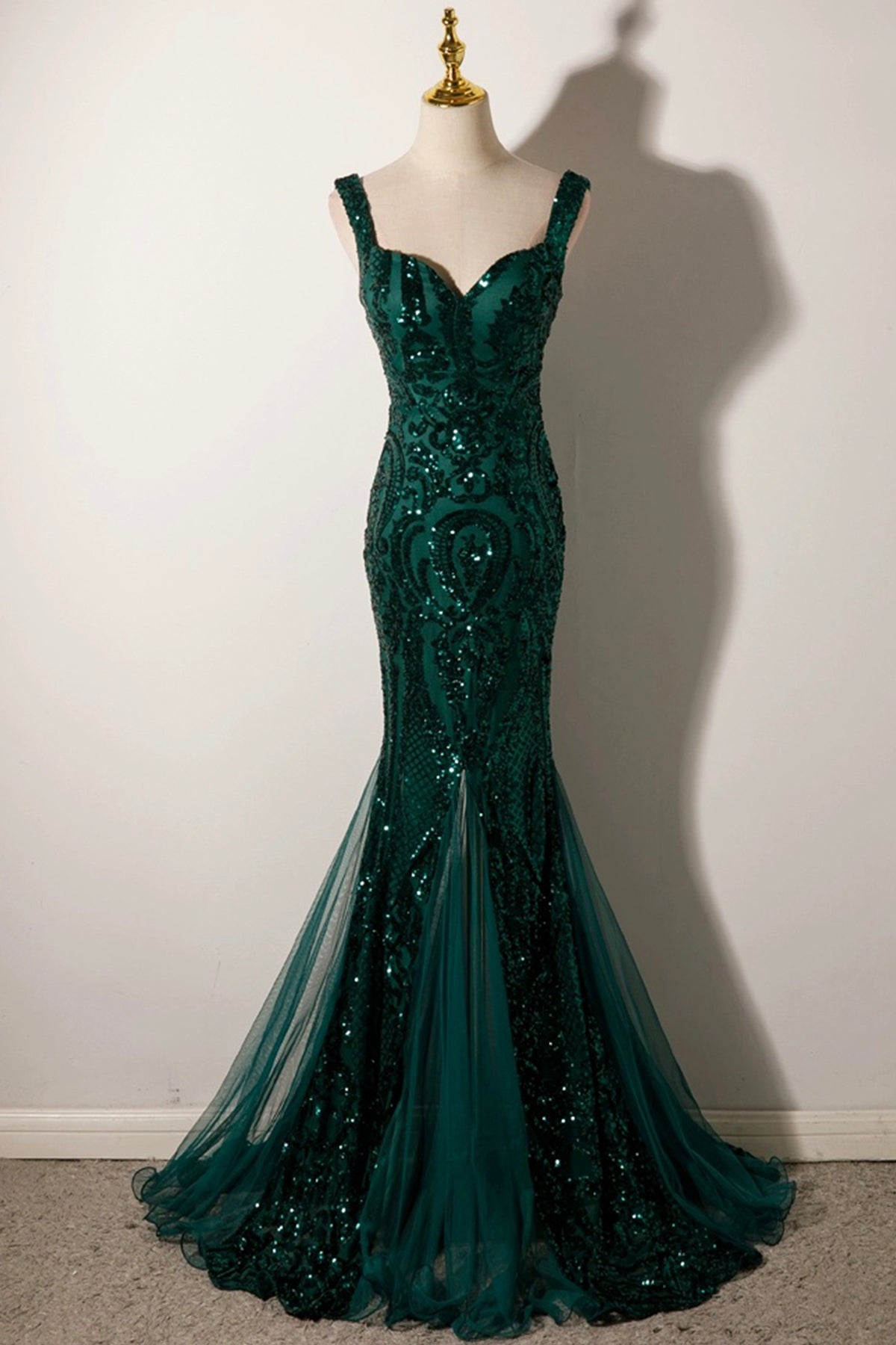 Mermaid Sequins Long Prom Dress, Burgundy/Green Evening Party Dress