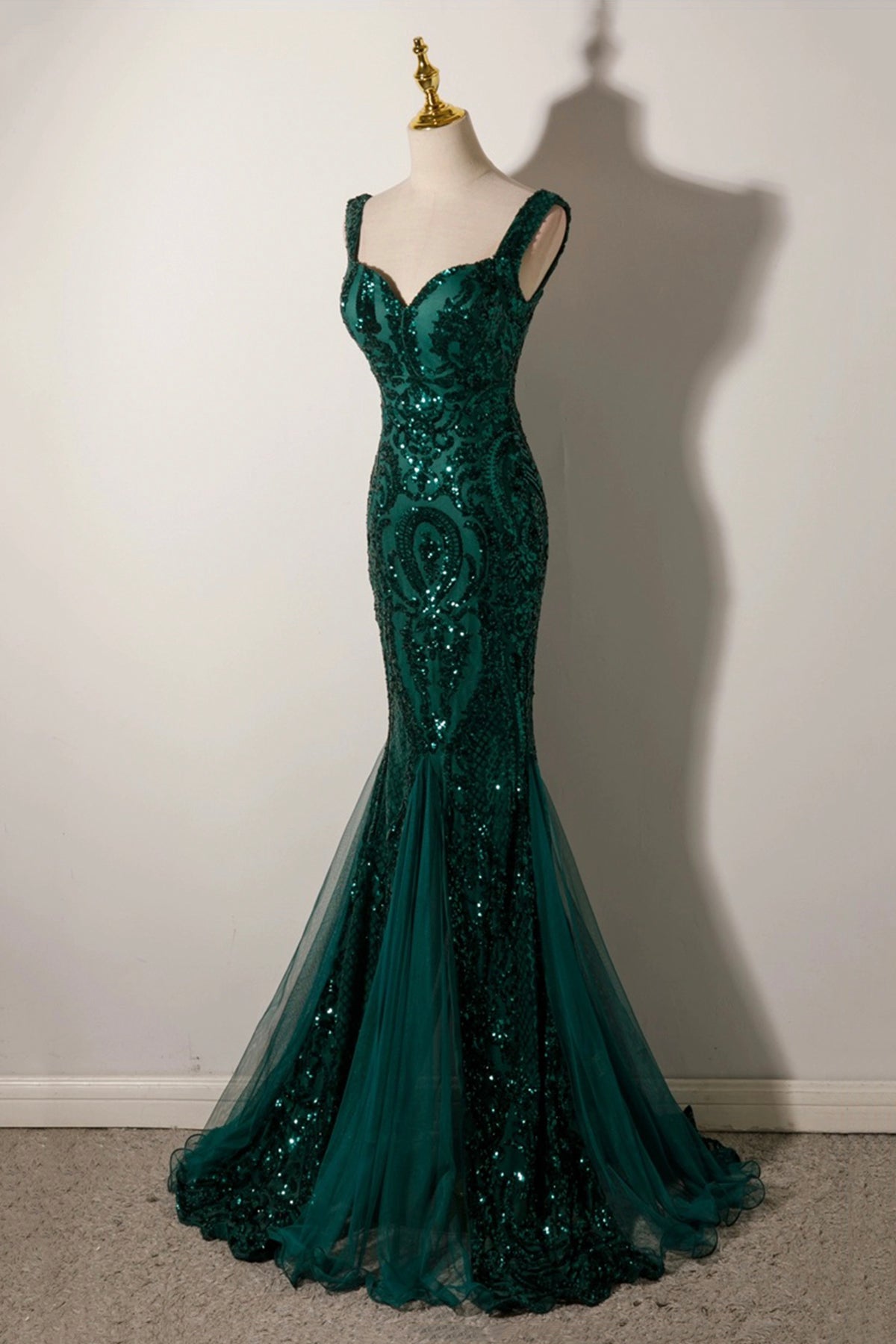 Mermaid Sequins Long Prom Dress, Burgundy/Green Evening Party Dress
