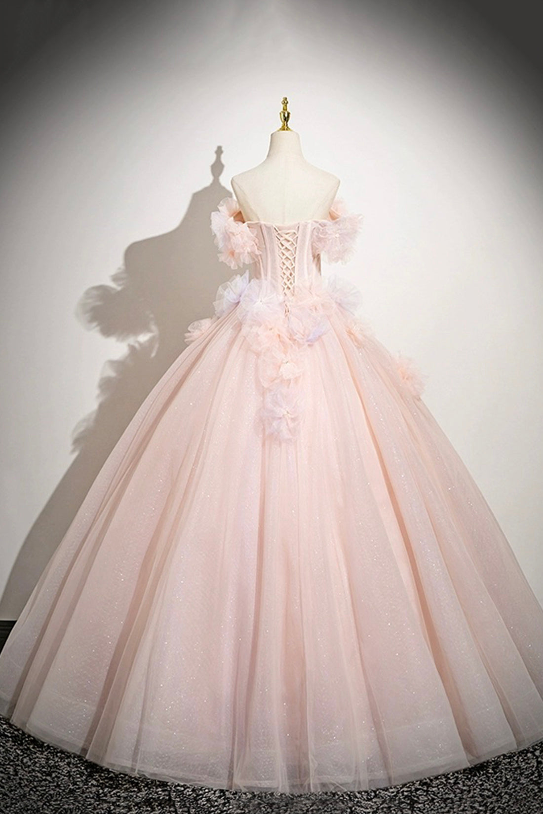 Pink Tulle Floor Length Prom Dress, Beautiful A-Line Off the Shoulder Party Dress