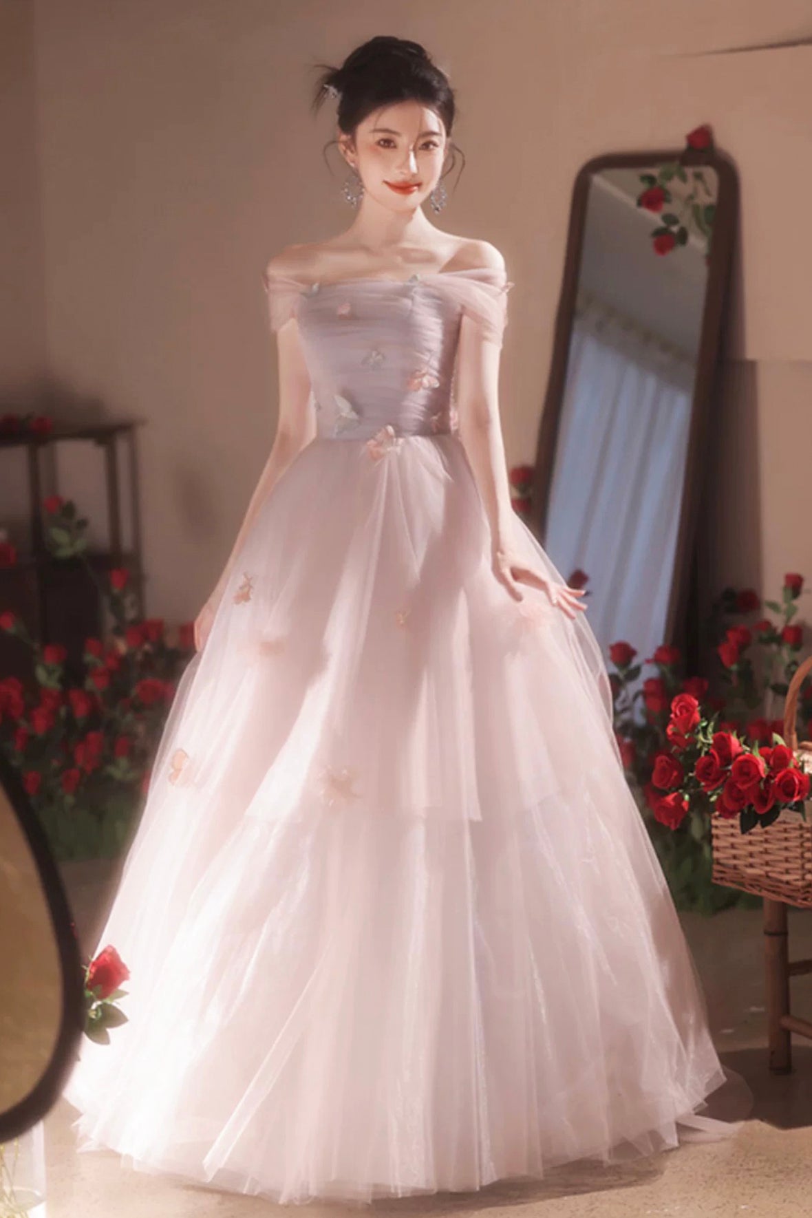 Pink Tulle Long Prom Dress, Beautiful A-Line Evening Party Dress