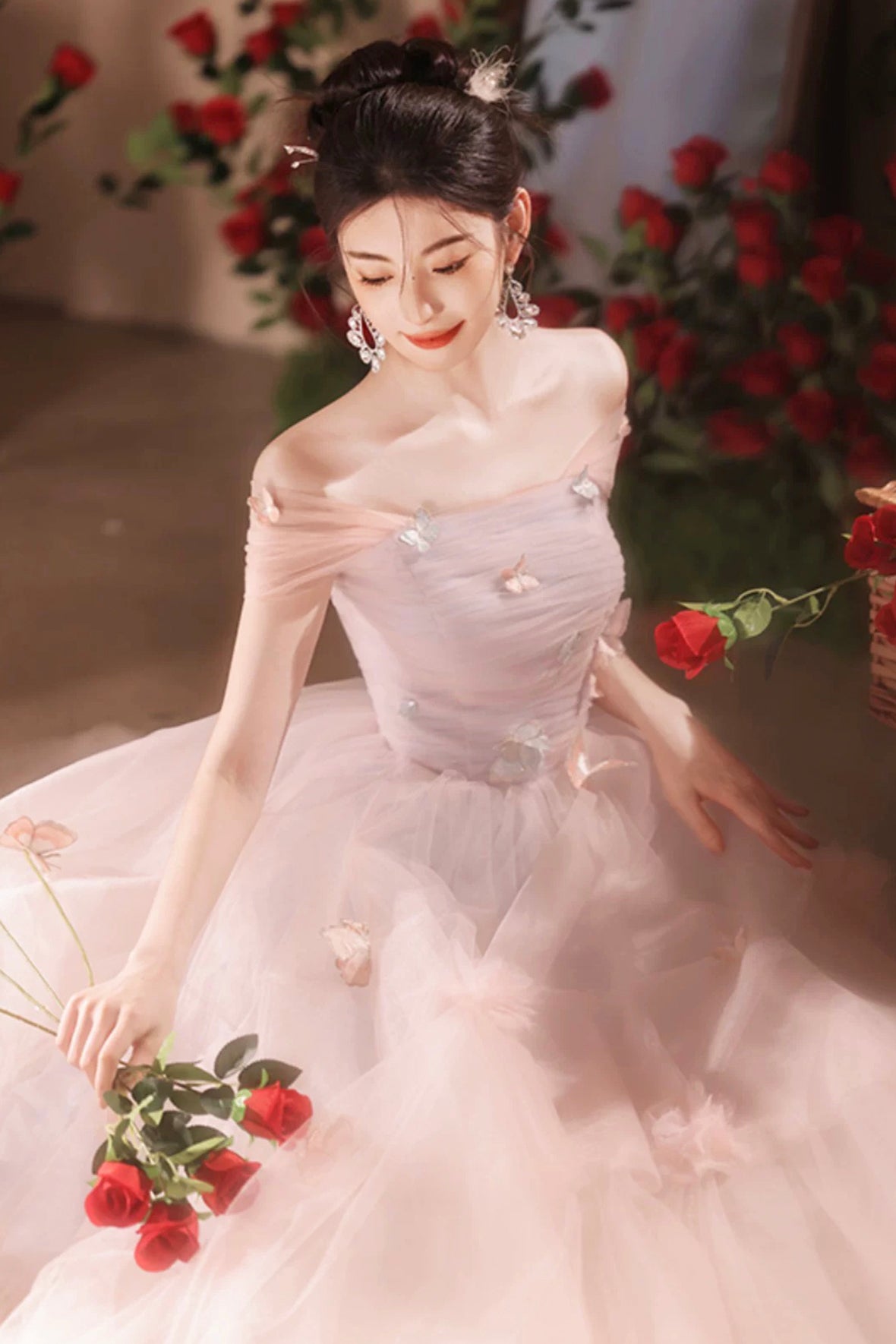 Pink Tulle Long Prom Dress, Beautiful A-Line Evening Party Dress