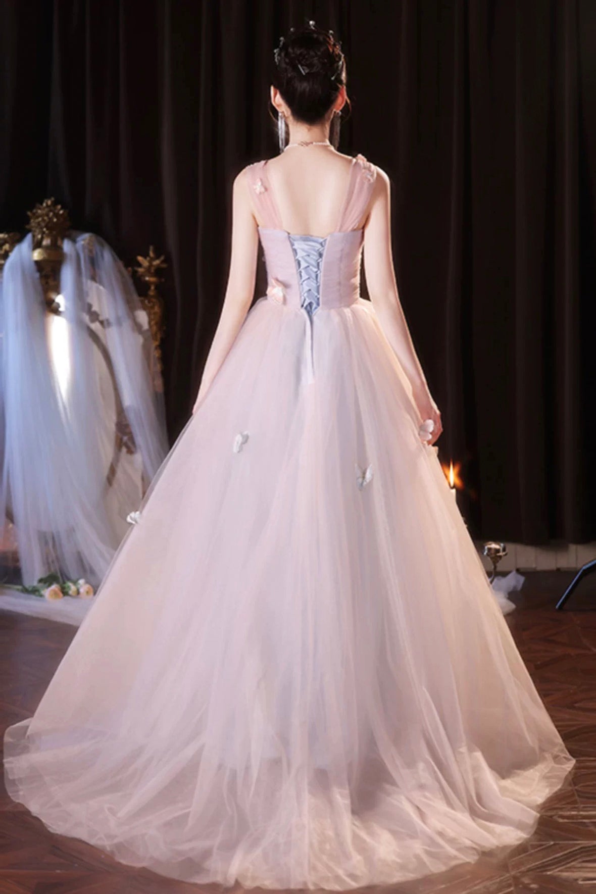 Pink Tulle Long Prom Dress, Beautiful A-Line Evening Party Dress