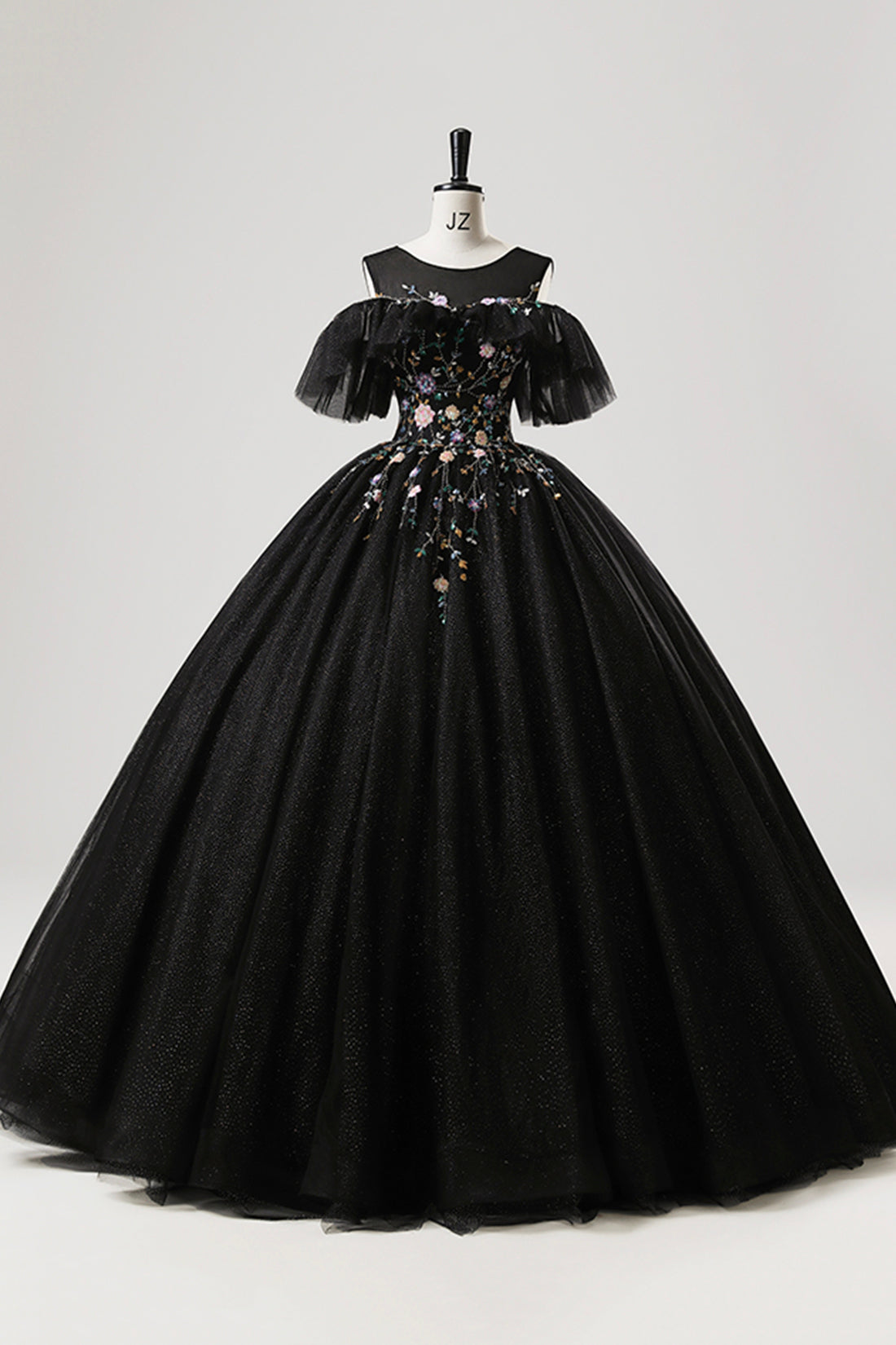 Black Tulle Beaded Floor Length Prom Dress, Beautiful A-Line Party Dress