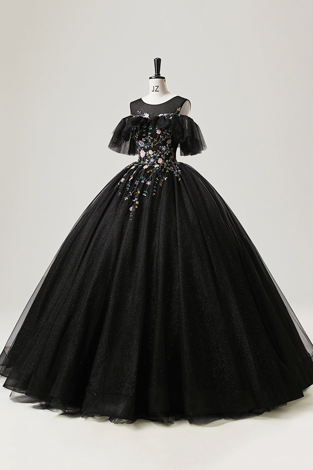 Black Tulle Beaded Floor Length Prom Dress, Beautiful A-Line Party Dress