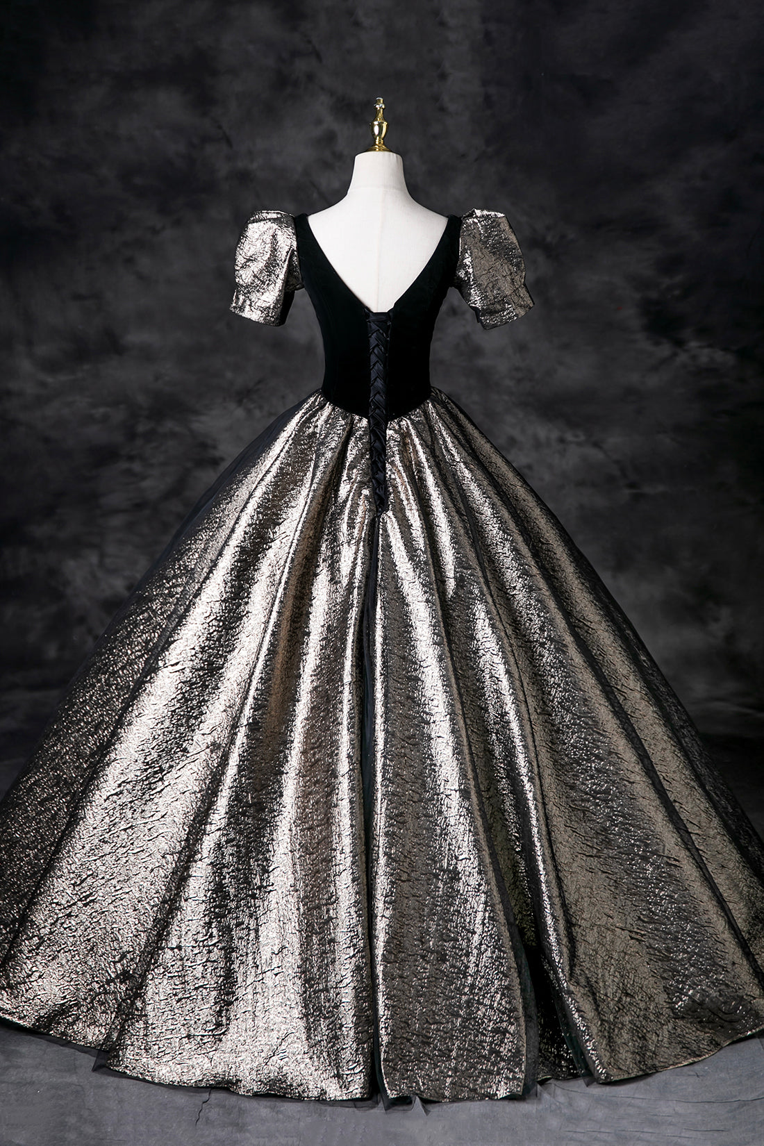 Black Velvet Glitter Prom Dresses, A-Line Short Sleeve Evening Party Dress