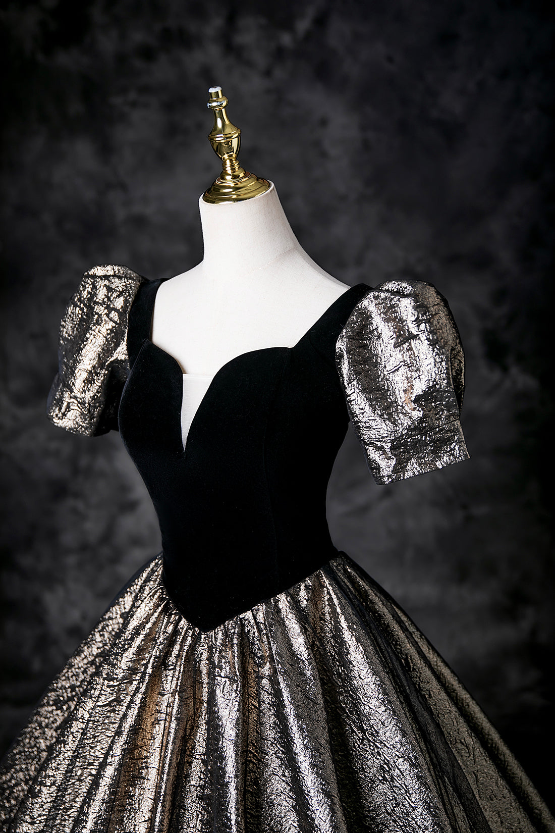 Black Velvet Glitter Prom Dresses, A-Line Short Sleeve Evening Party Dress