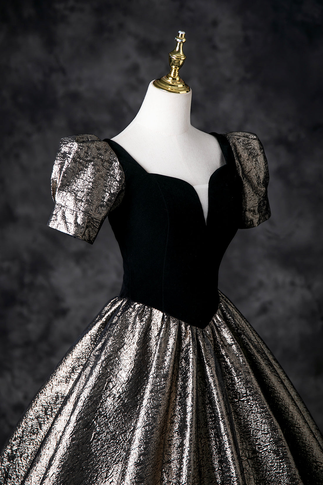 Black Velvet Glitter Prom Dresses, A-Line Short Sleeve Evening Party Dress