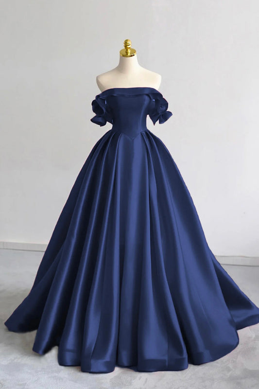 A-Line Satin Long Prom Dress, Off the Shoulder Evening Party Dress