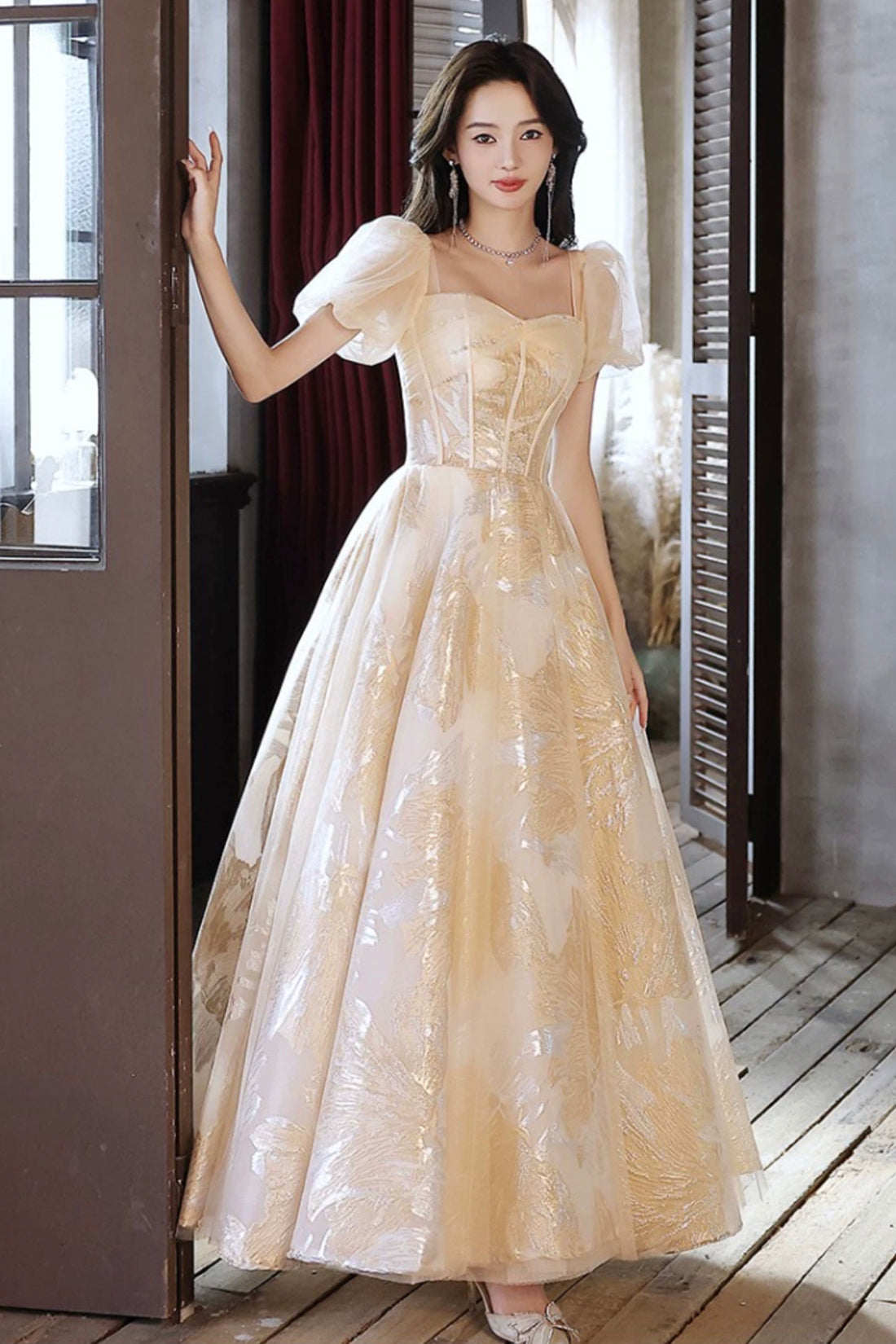 Champagne Tulle Long Prom Dress, Beautiful A-Line Evening Party Dress girlideas Champagne Tulle Long Prom Dress, Beautiful A-Line Evening Party Dress girlideas