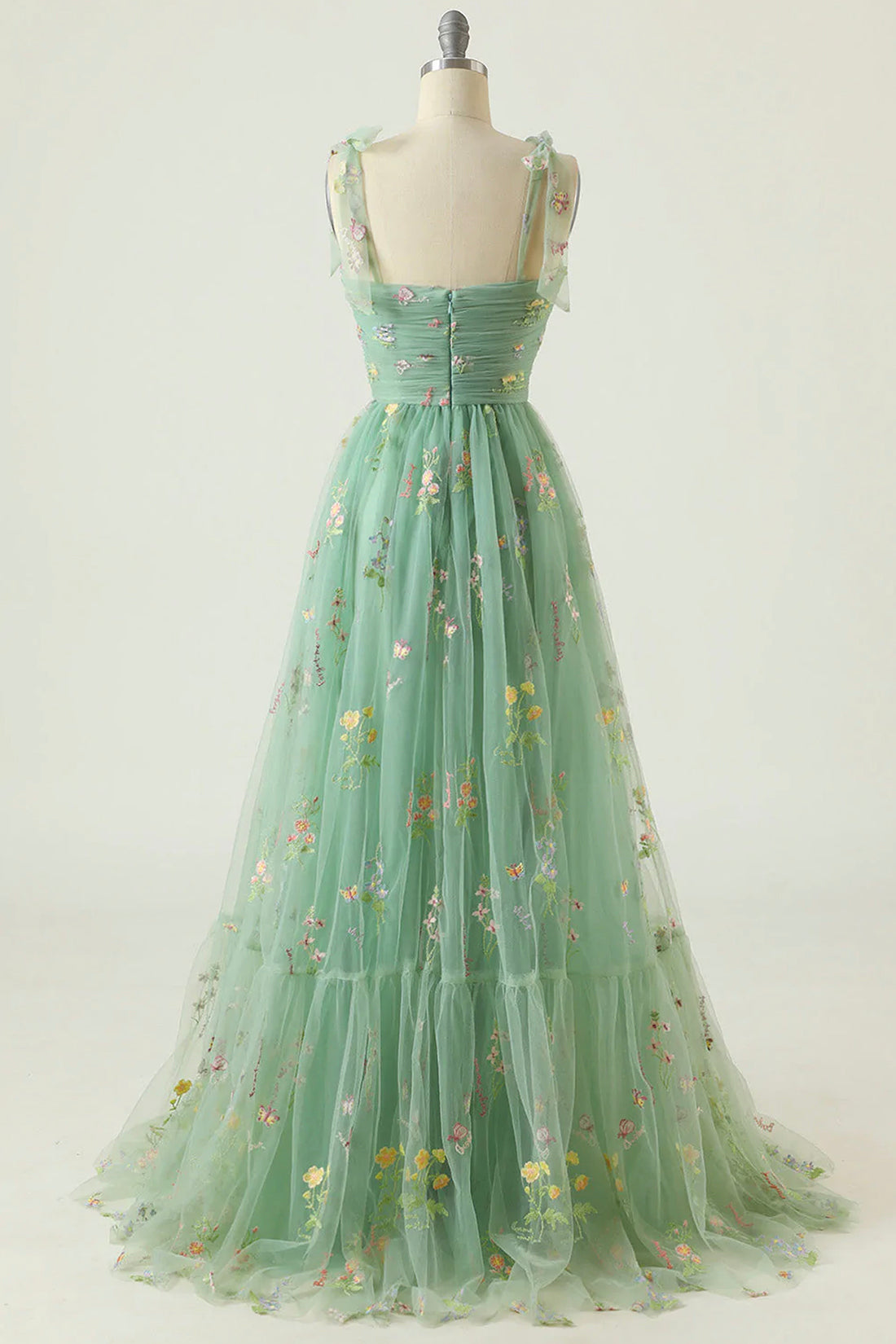 Green Floral Tulle Long Prom Dress, Beautiful Tulle Evening Party Dress