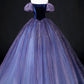 Off the Shoulder Velvet and Tulle Long Ball Gown, Purple A-Line Formal Evening Dress