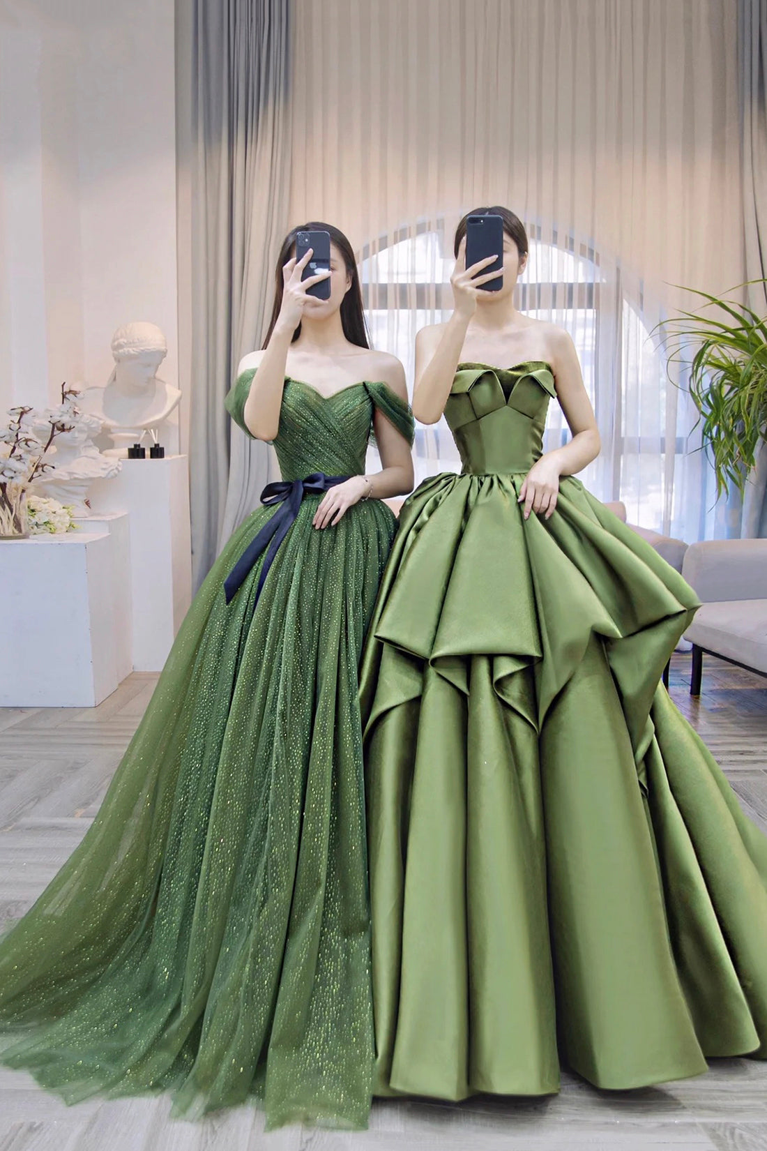 Green Tulle Long Prom Dress, Off Shoulder Evening Dress Party Dress