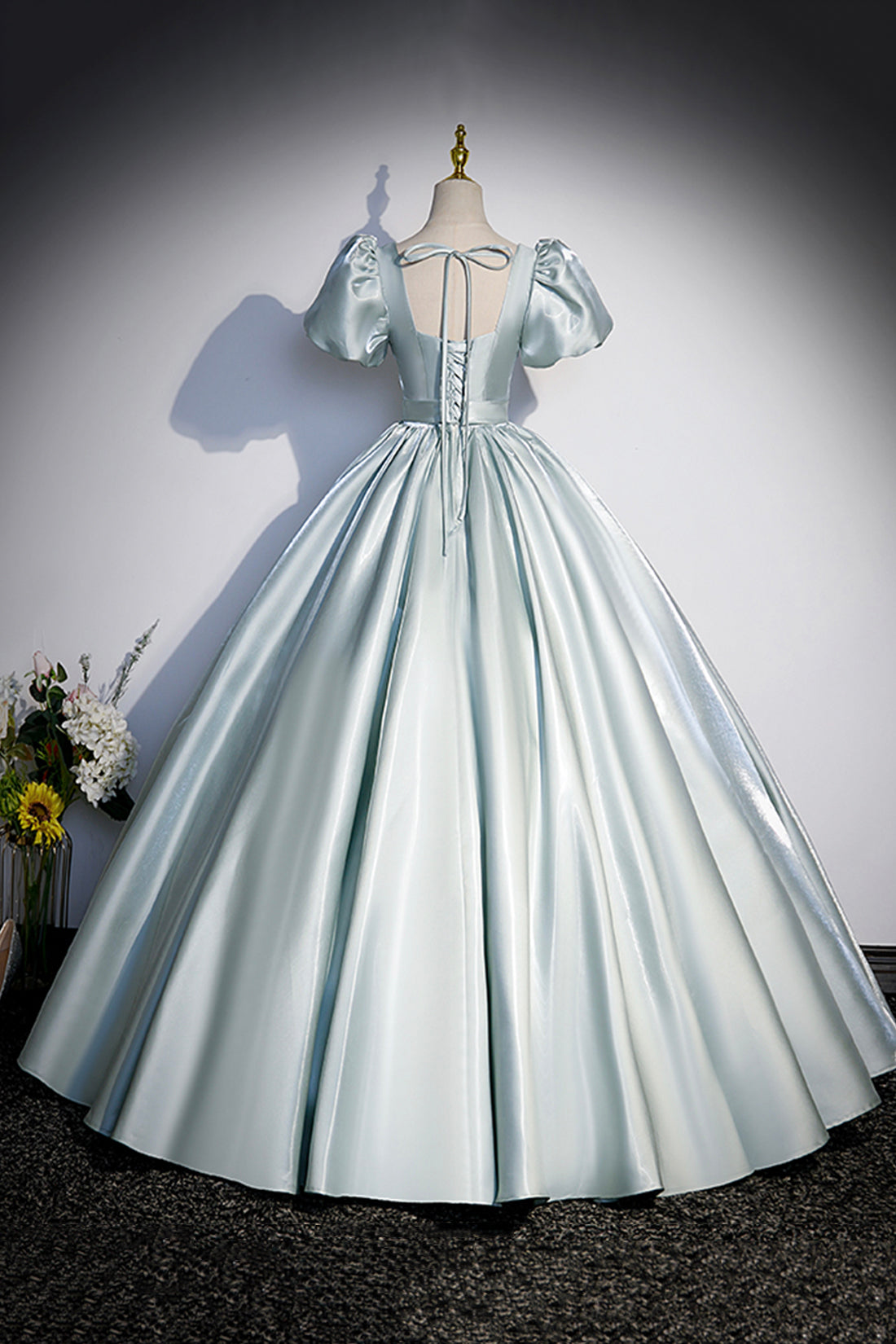 Beautiful Satin Long Prom Dress, A-Line Short Sleeve Evening Dress