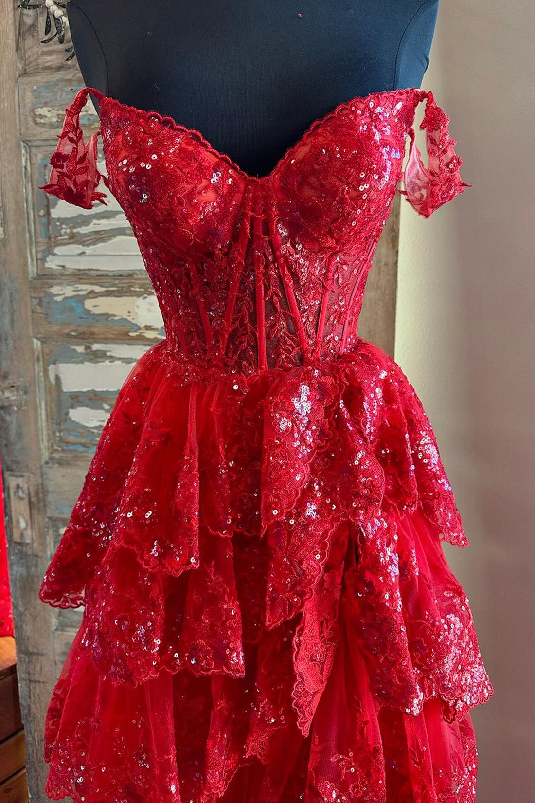 Dark Red Sequins Long Prom Dress, Beautiful Off the Shoulder Evening Party Dress