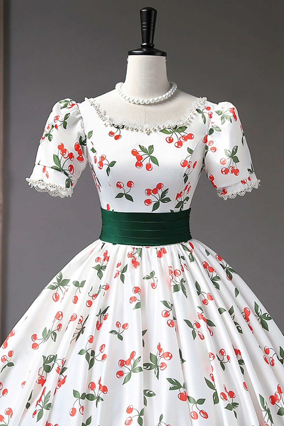 Lovely Cherry Pattern Long Princess Prom Dress, White A-Line Evening Party Dress