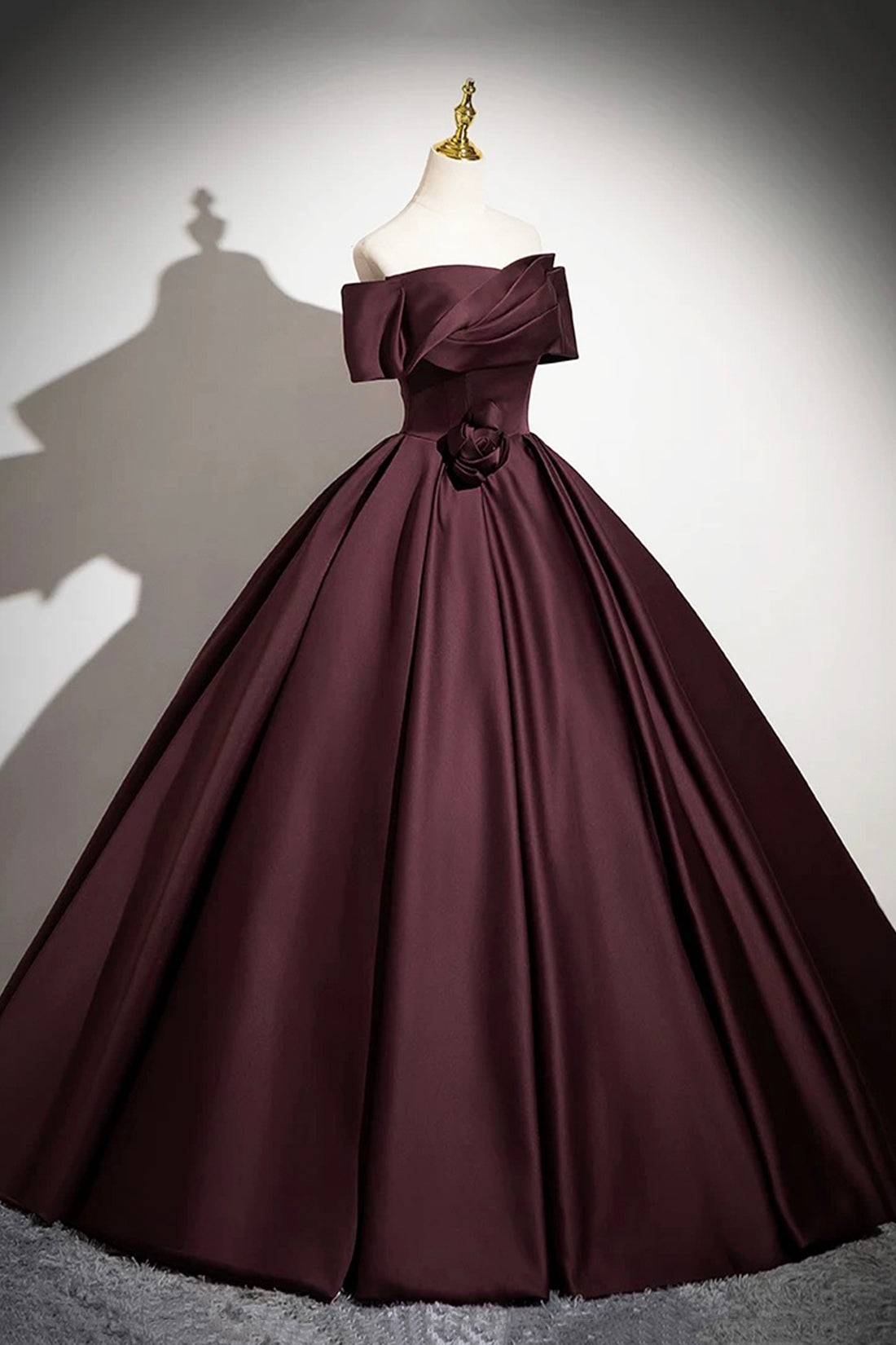 Burgundy Satin Floor Length Formal Dress, Elegant A-Line Party Gown