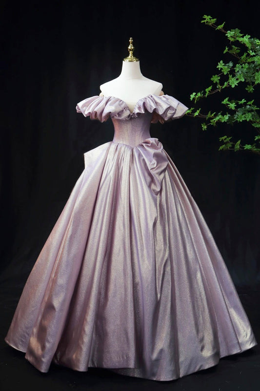 Shiny Satin Long Prom Dress, Off the Shoulder Evening Party Dress