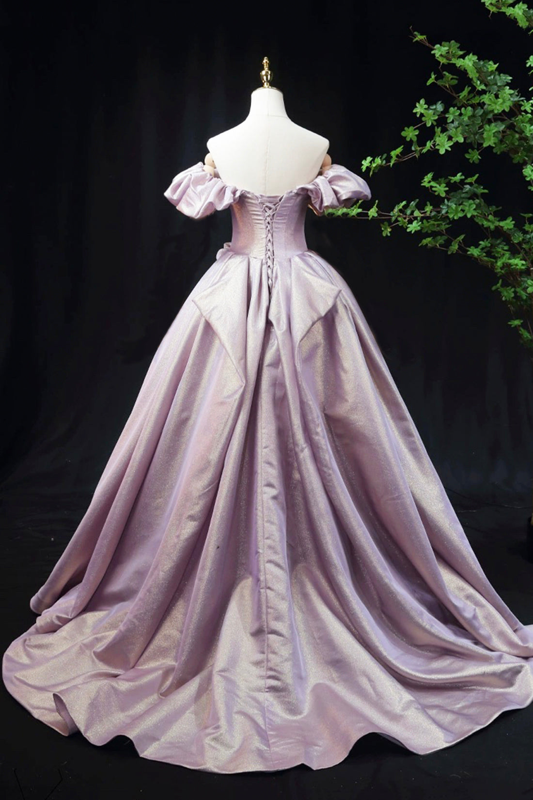 Shiny Satin Long Prom Dress, Off the Shoulder Evening Party Dress