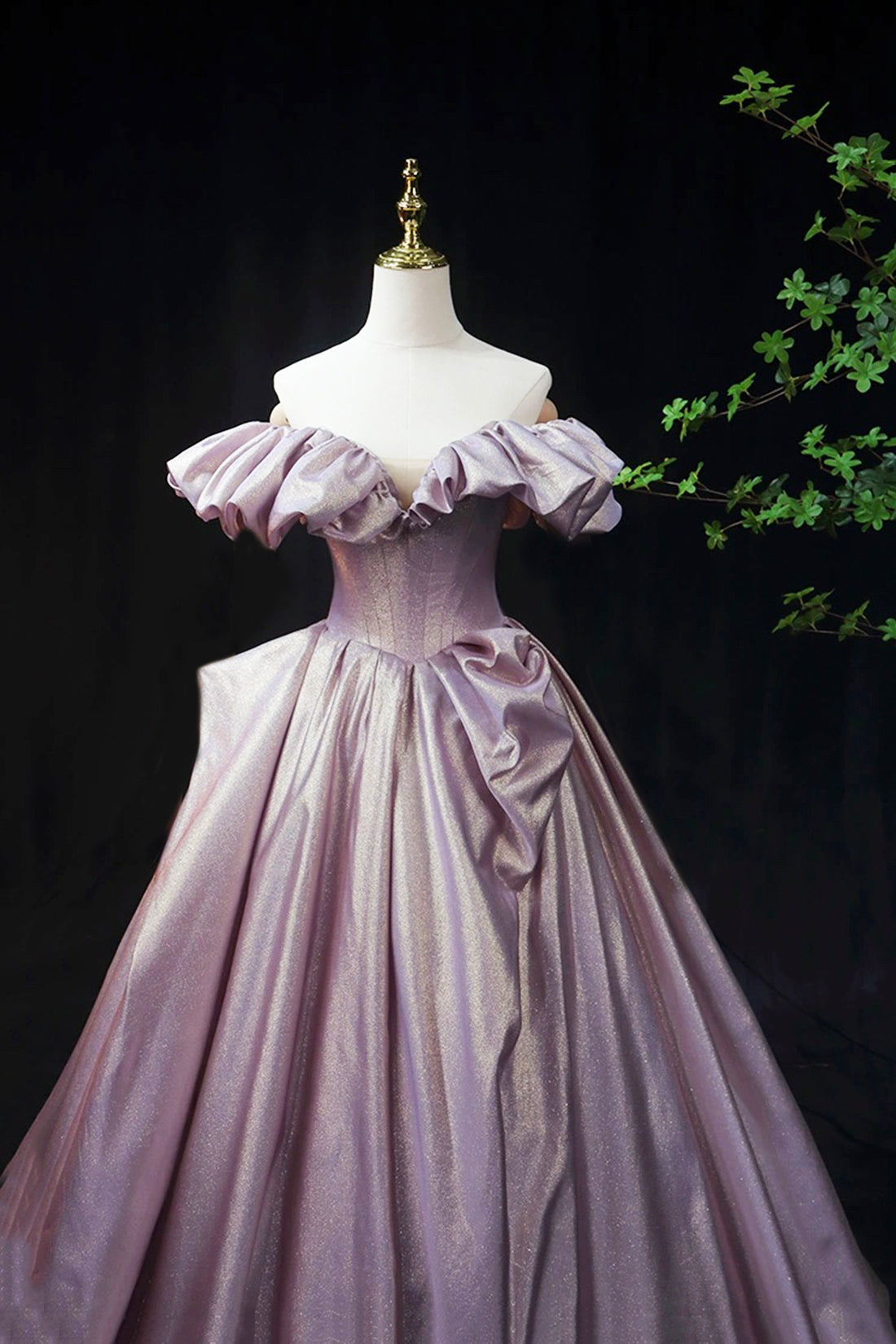 Shiny Satin Long Prom Dress, Off the Shoulder Evening Party Dress