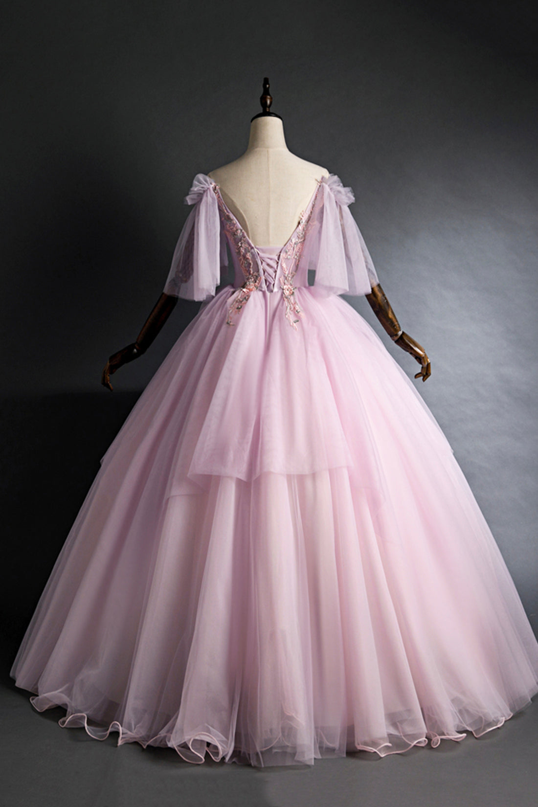 Cute V-Neck Tulle Lace Long Prom Dress, A-Line Evening Party Dress