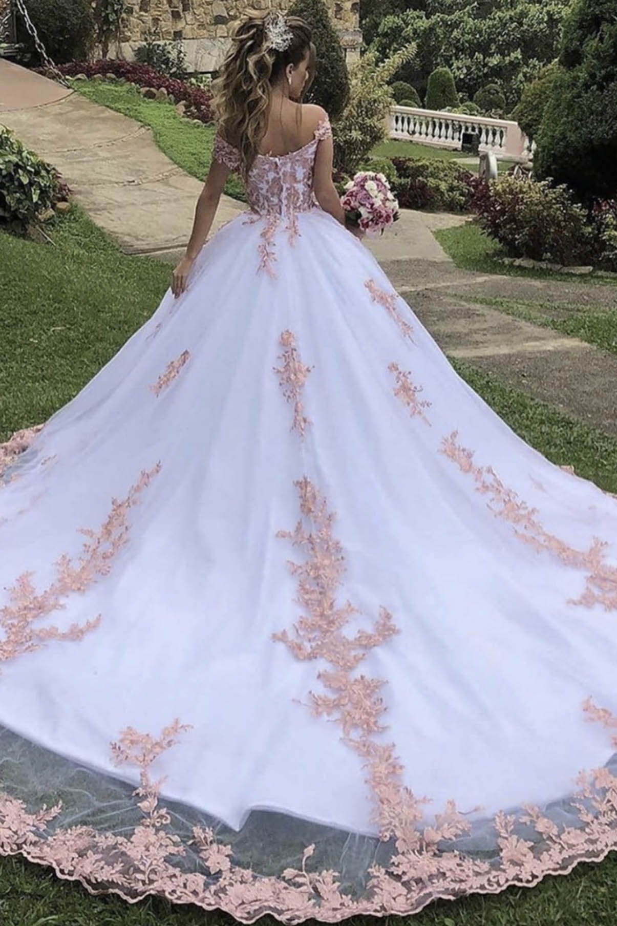 White Lace Long A-Line Floor Length Formal Dress