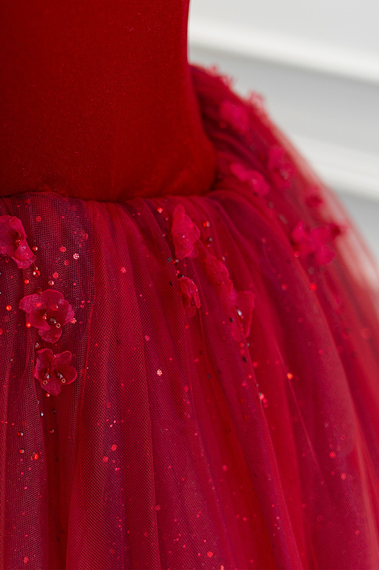 Burgundy Velvet Tulle Long Prom Dress