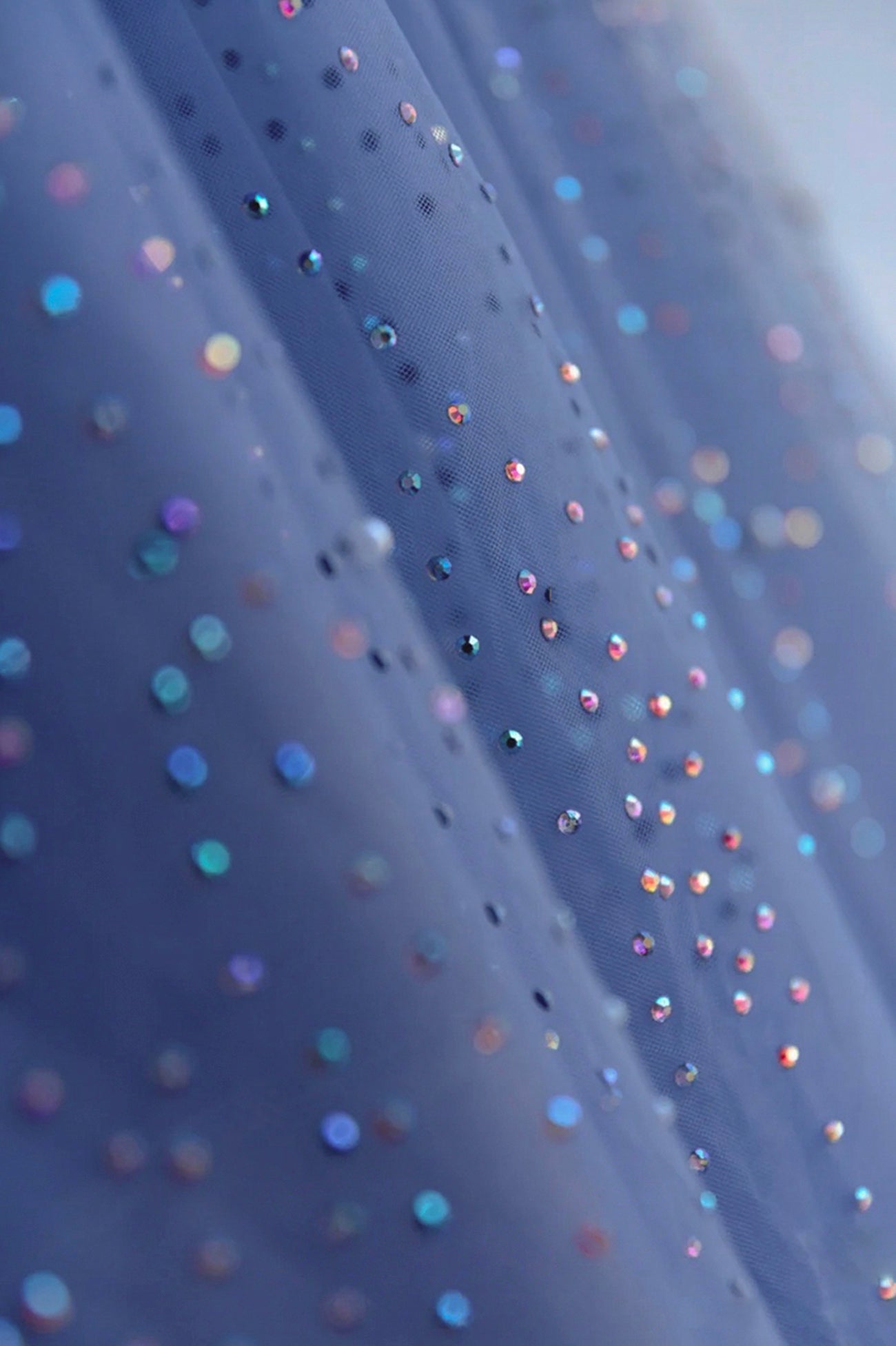 Blue Tulle Beaded Long Prom Dress