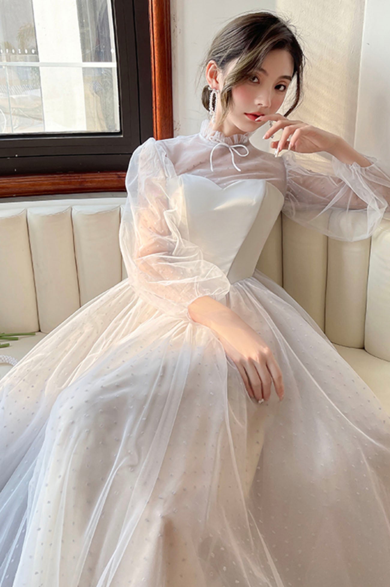 Gray Tulle Floor Length A-Line Prom Dress