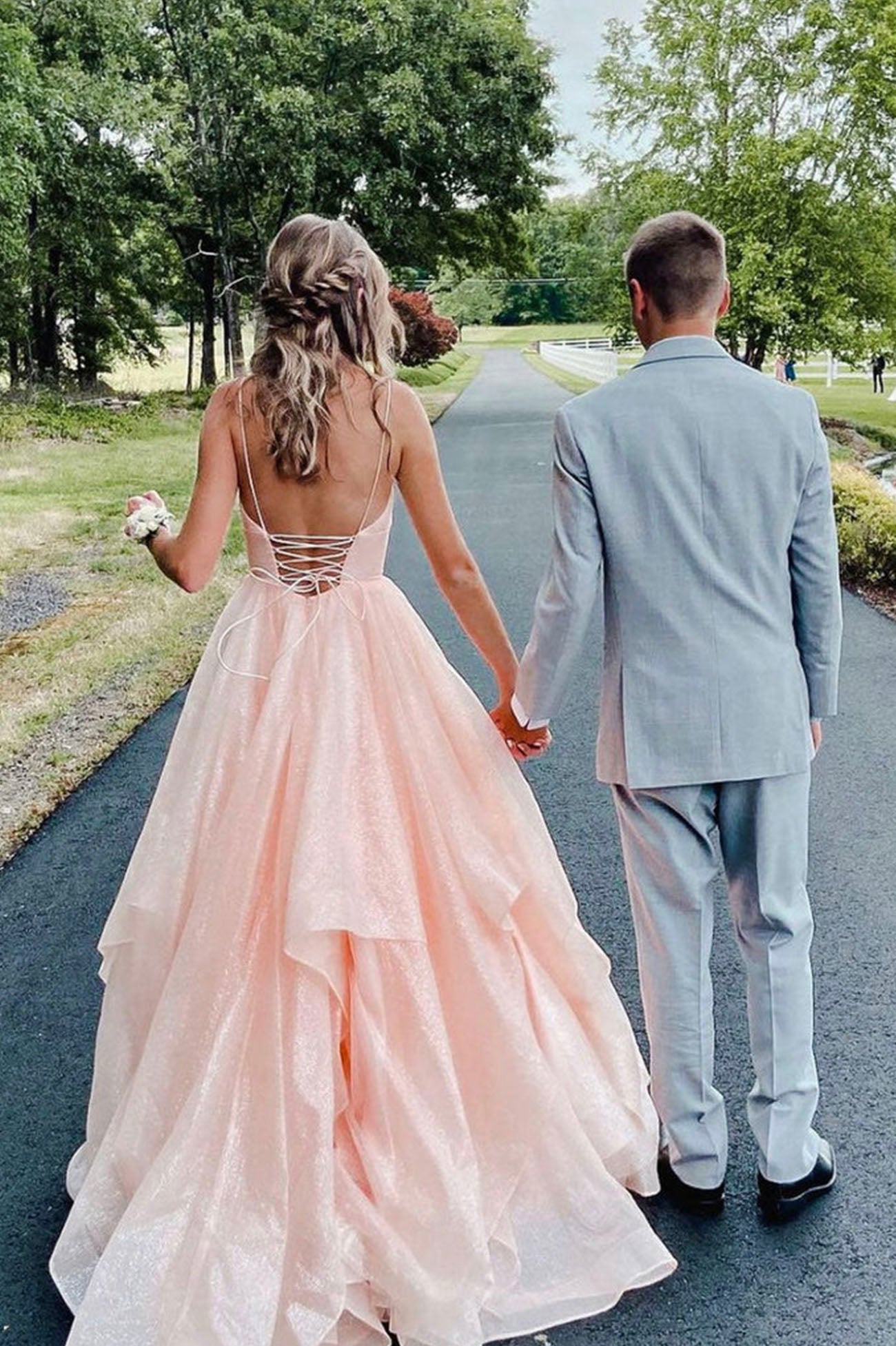 Pink Spaghetti Strap Tulle Long Prom Dress, Beautiful A-Line Evening Party Dress