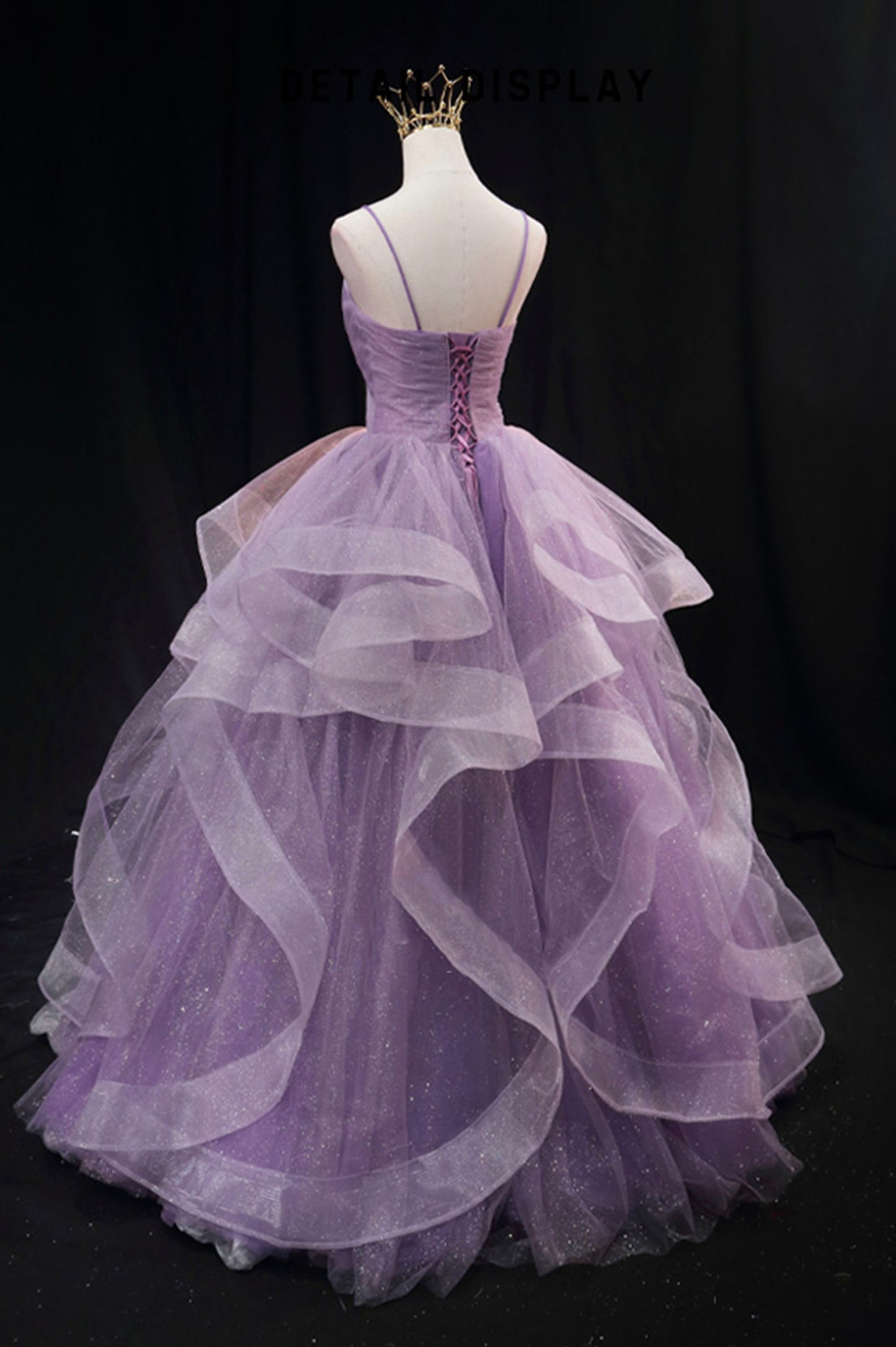 Purple Spaghetti Strap Tulle Long A-Line Ball Gown