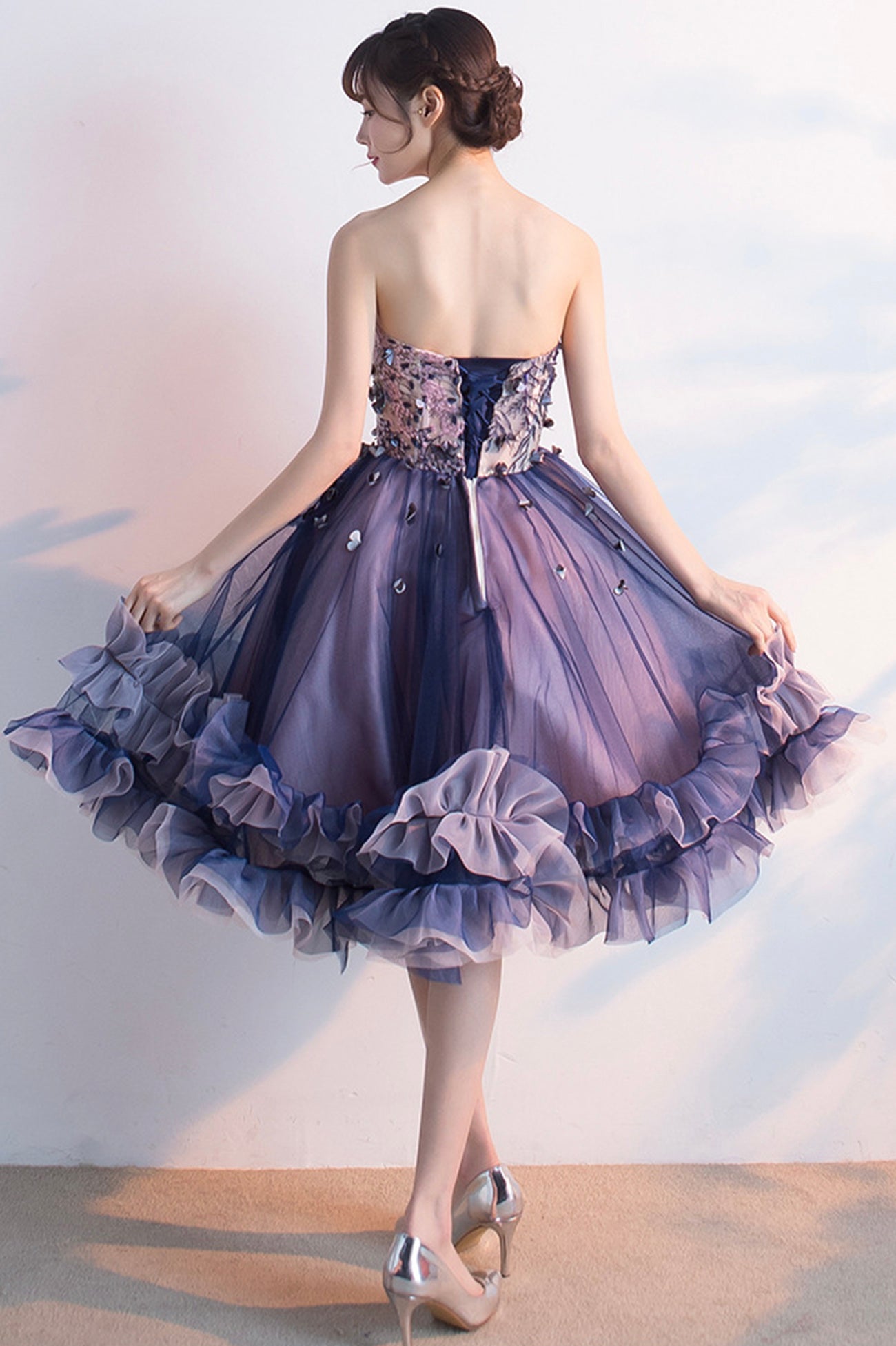 Purple Strapless Tulle Short A-Line Prom Dress