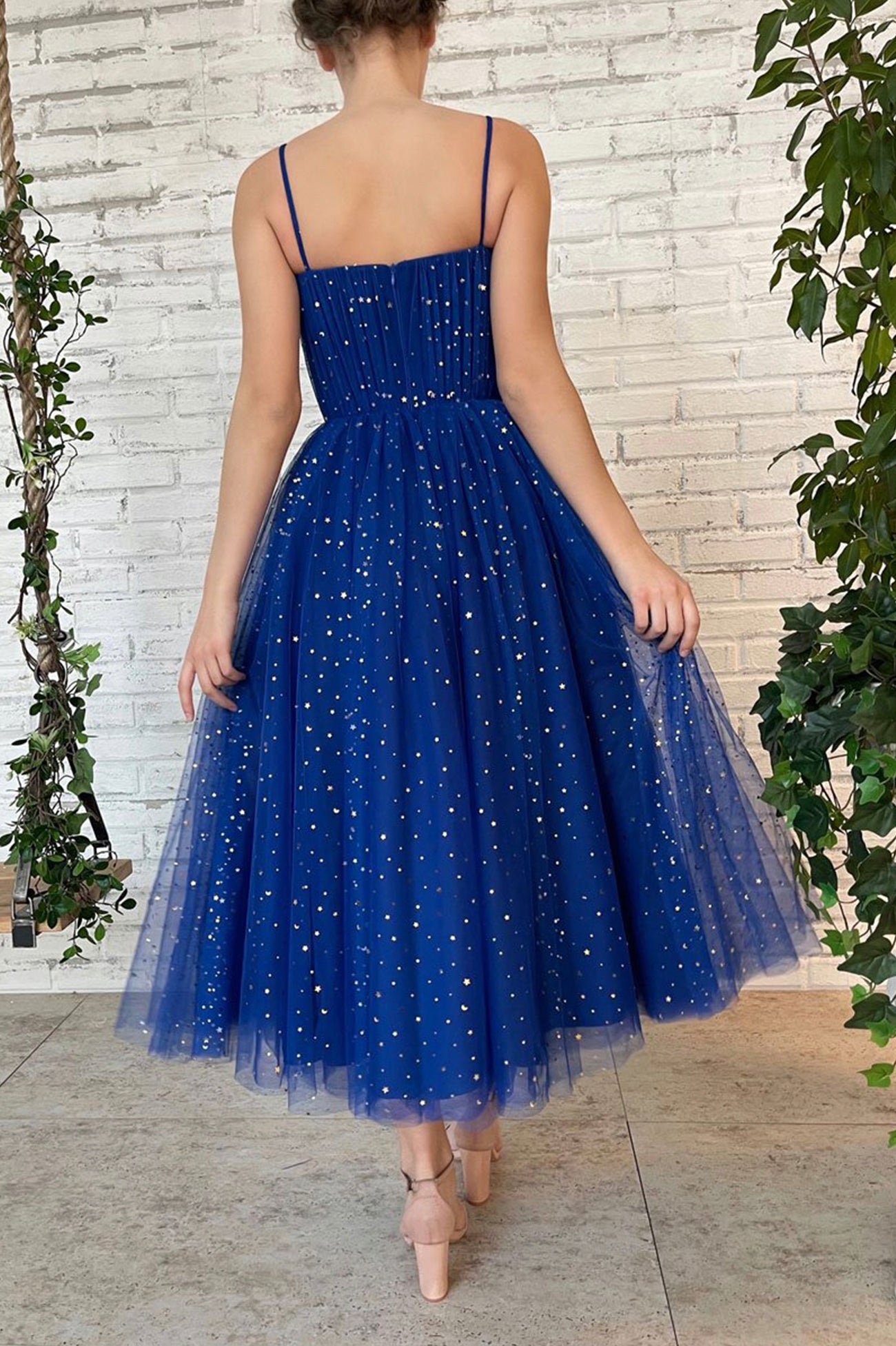 Blue Spaghetti Strap Tulle Short A-Line Prom Dress