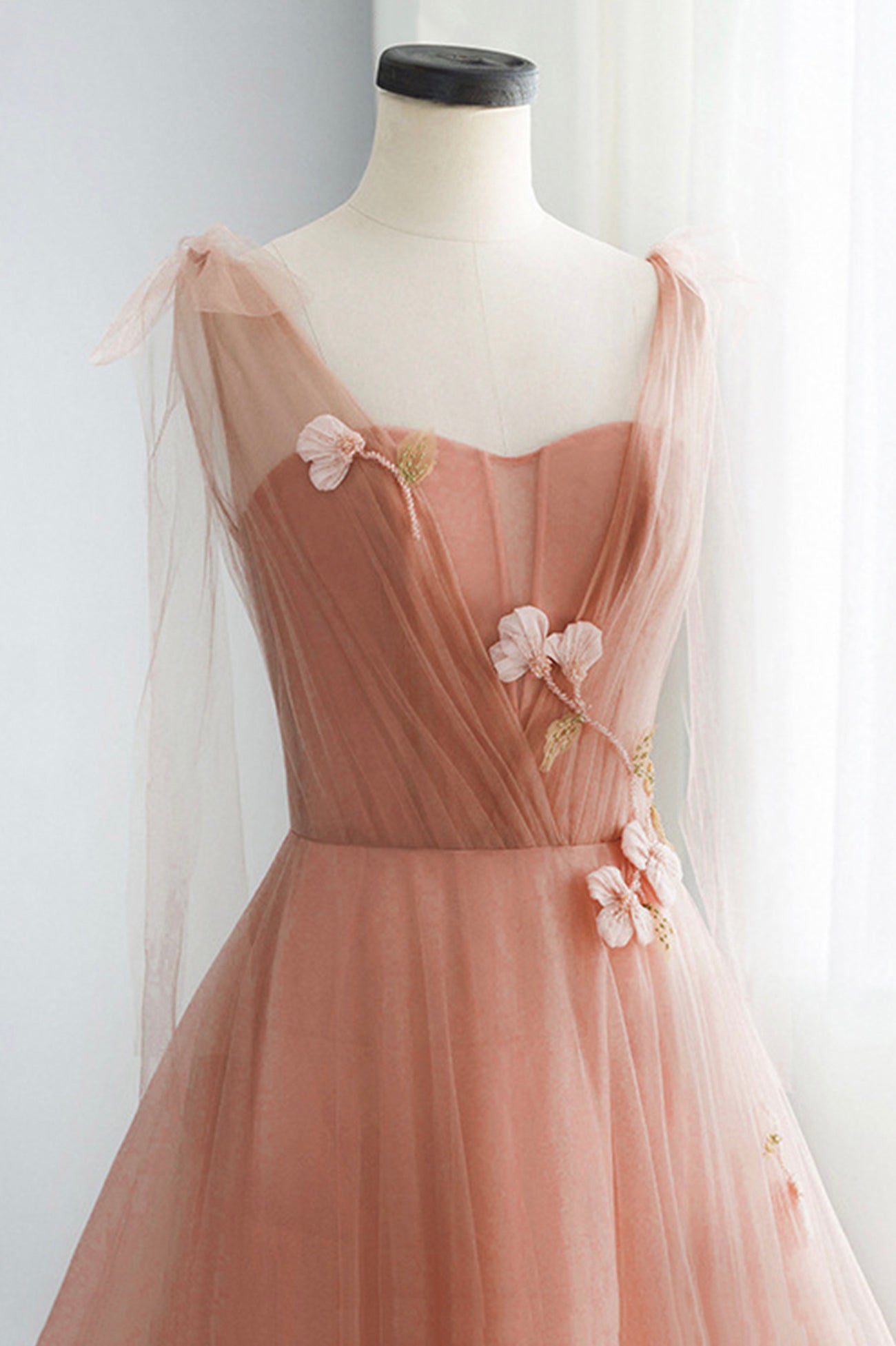 Pink Tulle Long Prom Dress, Beautiful A-Line Evening Party Dress