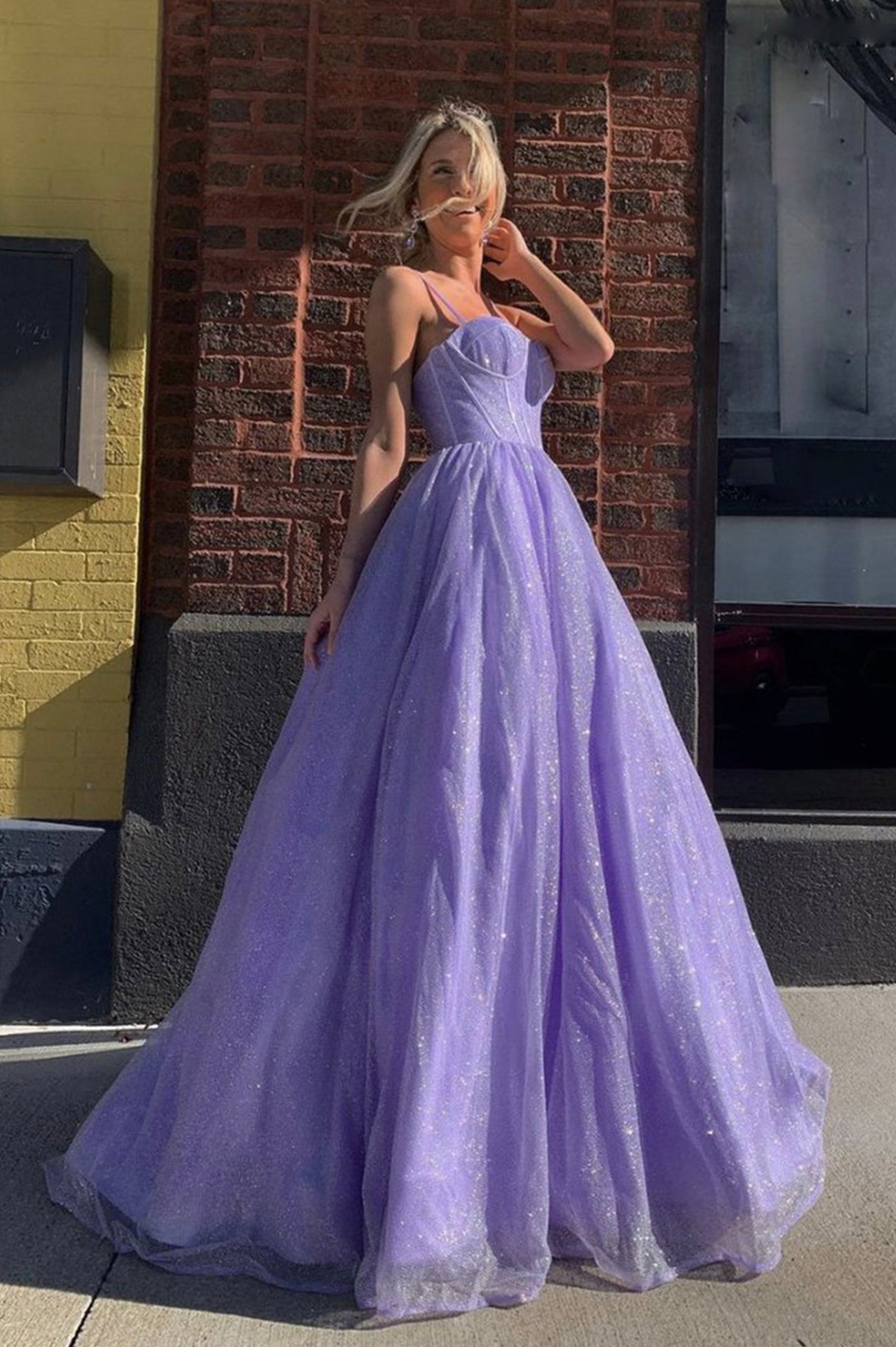 Purple Spaghetti Strap Tulle Long Prom Dress