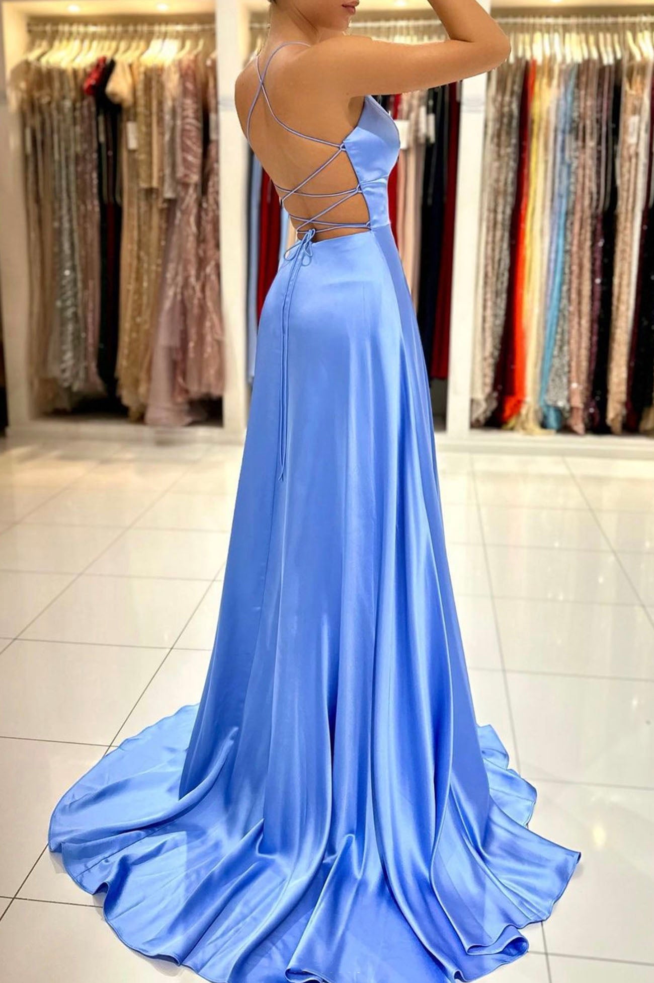 Simple A-Line  Satin Long Prom Dress