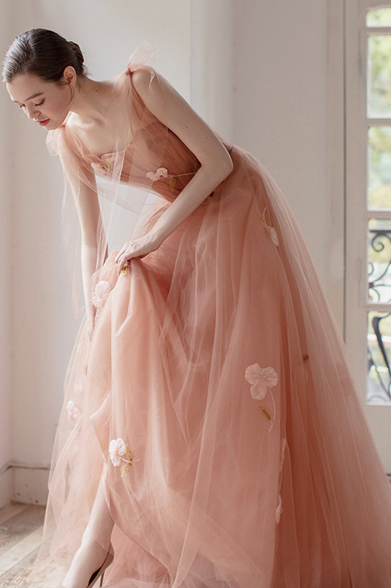 Pink Tulle Long Prom Dress, Beautiful A-Line Evening Party Dress