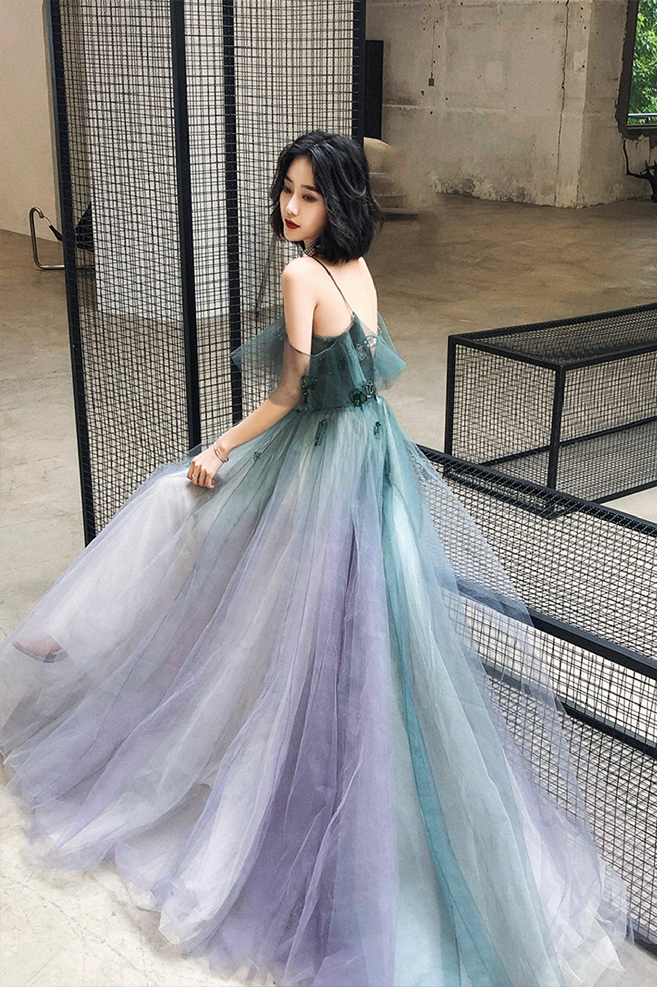 Stylish Tulle Long Gradient Prom Dress